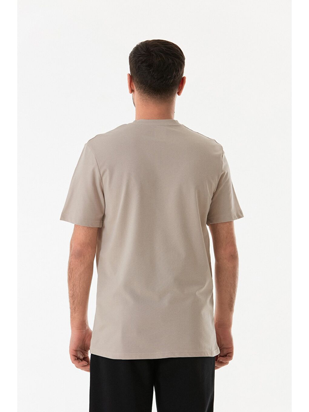 Bej Strong Baskılı Bisiklet Yaka Tişört-3