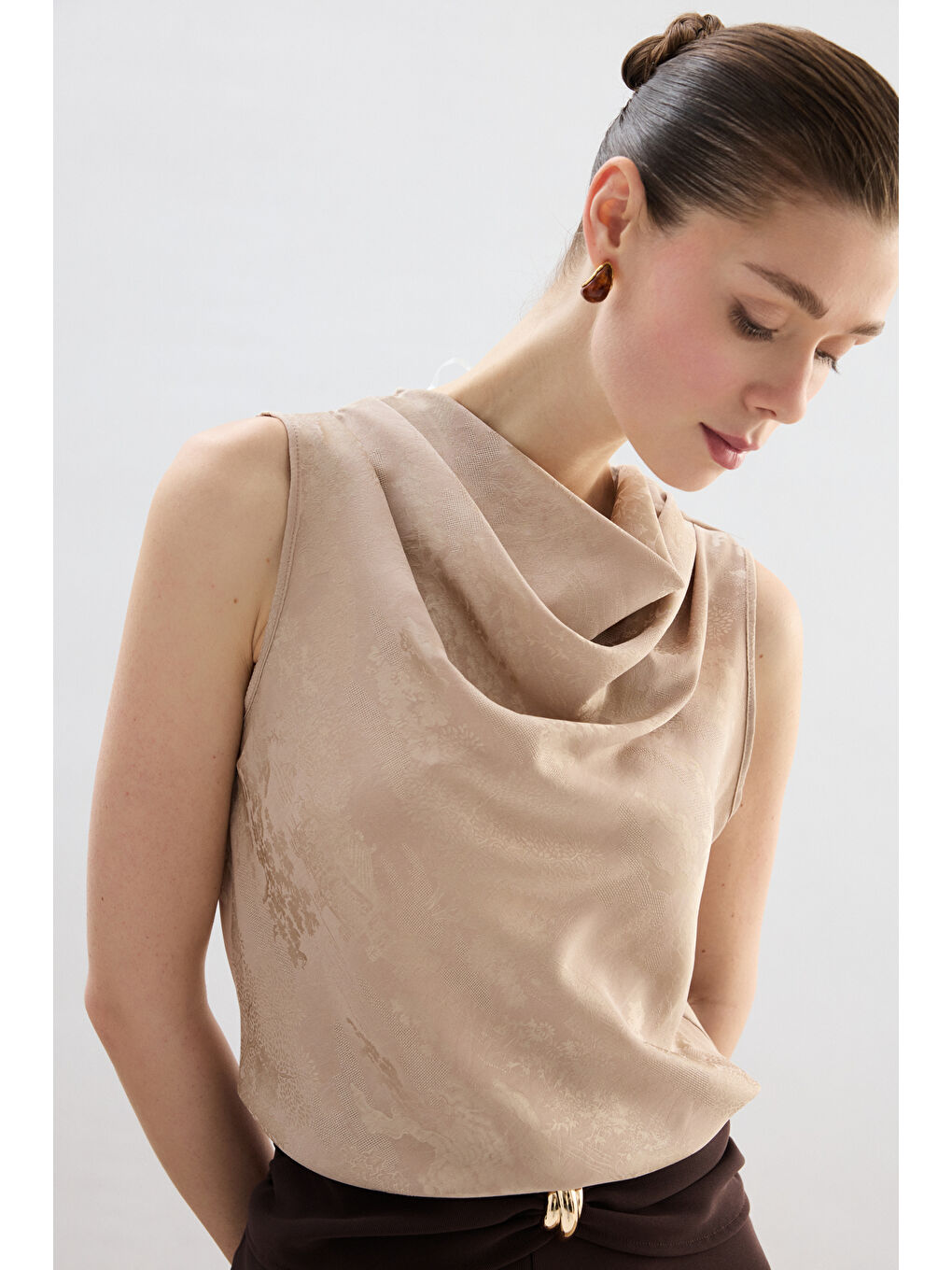 Degaje Yaka Bluz - Bej-6
