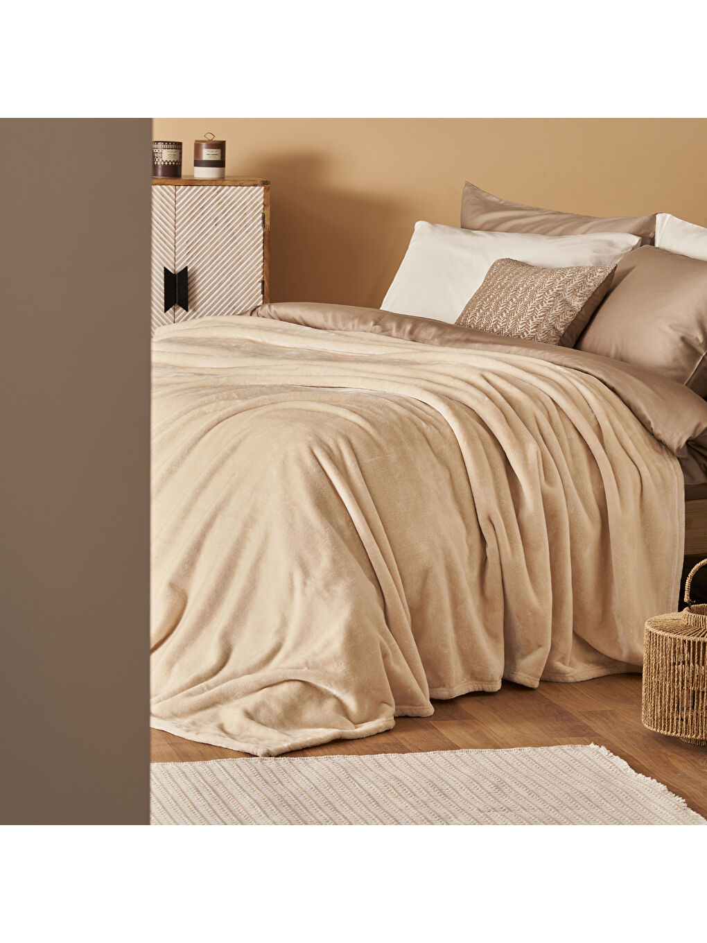 Bej Shelly Wellsoft Çift Kişilik Battaniye Latte (200x220 cm)-3