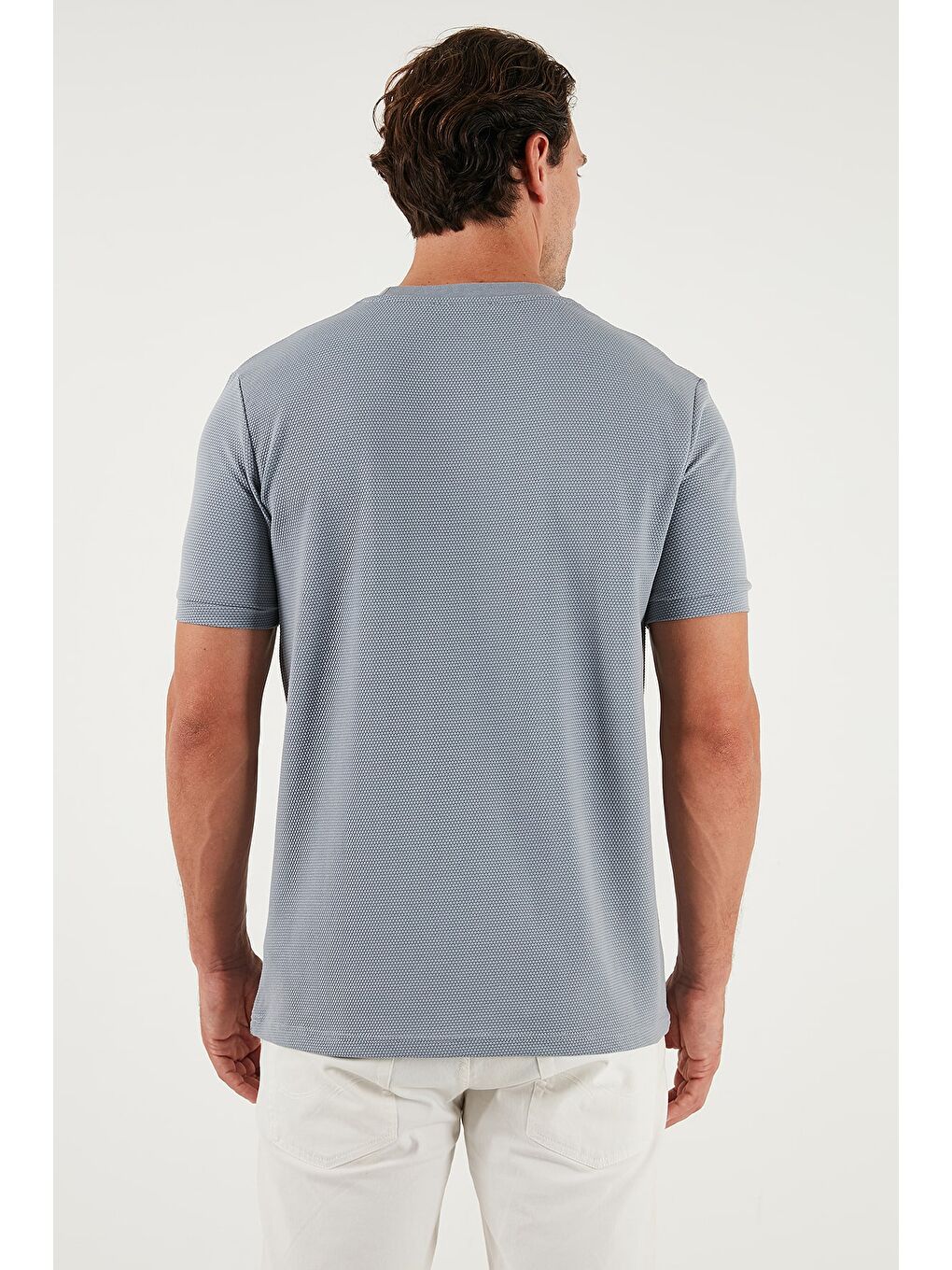 Gri Streç Pamuklu Slim Fit Sıfır Yaka Tişört 5902639-5