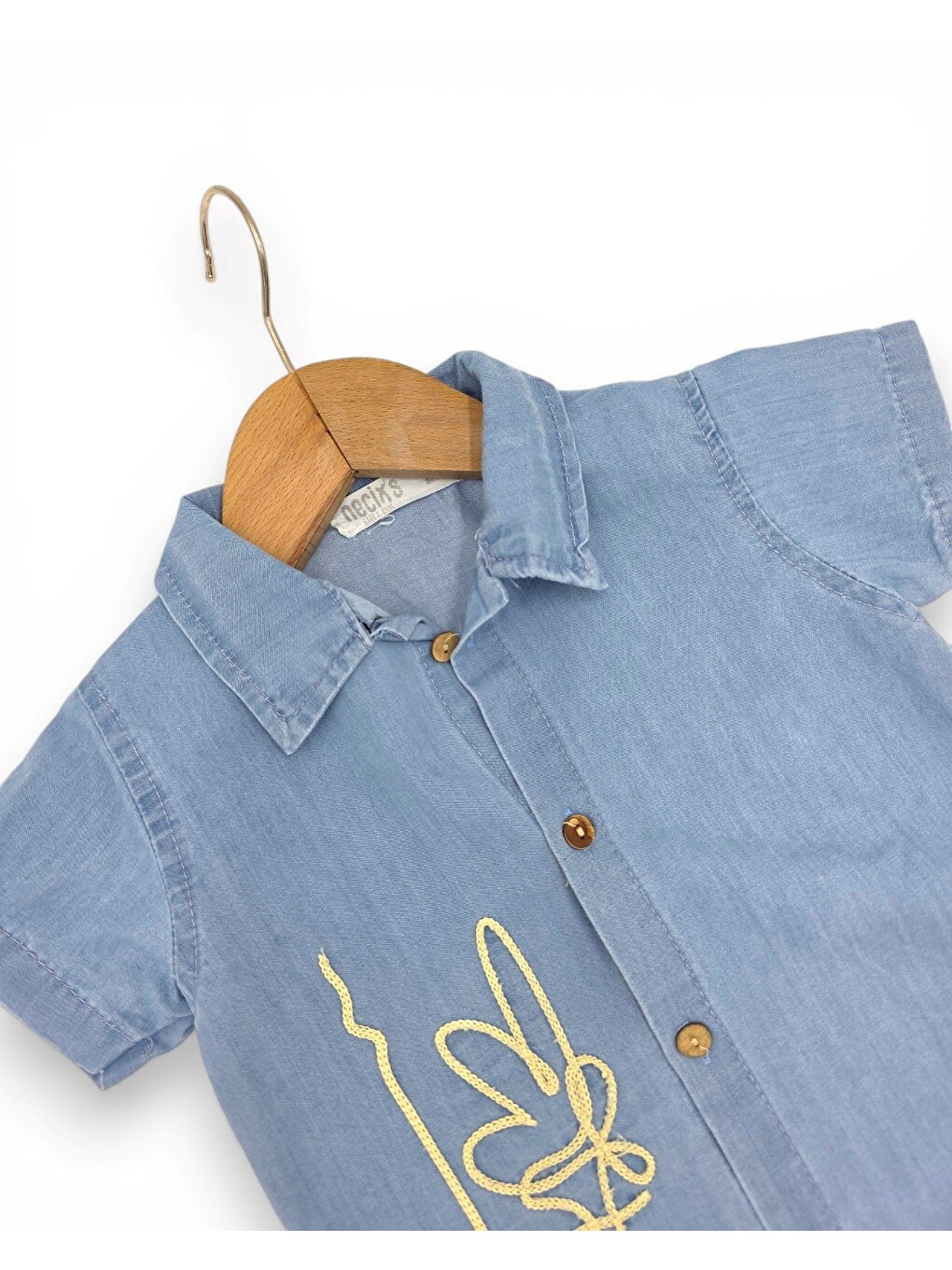 Bej Erkek Bebek Jean Gömlekli Müslin Şortlu Takım-5