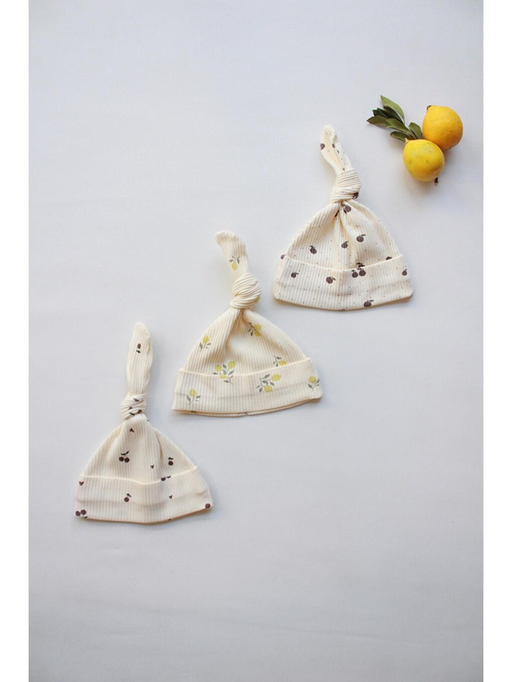 Ekru Mona Serisi 3lü Yenidoğan Şapka-5