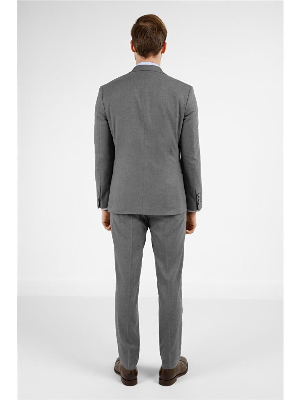 Gri Mono Yaka Kazayağı Desen Yelekli 6 Drop Slim Fit Takım Elbise 1001255175-2