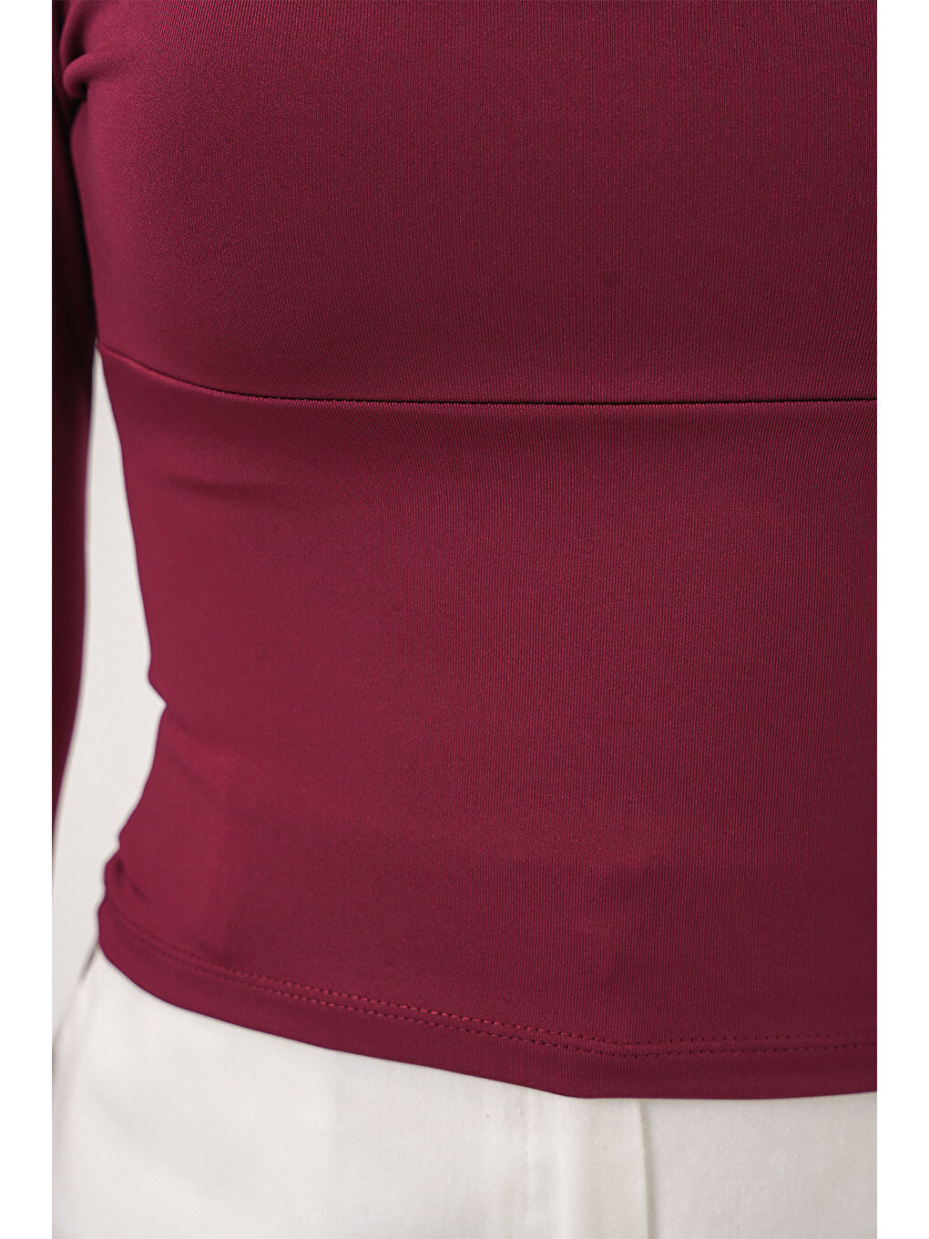 Kadın Kare Yaka Slim Fit Bluz 986 - Bordo-4