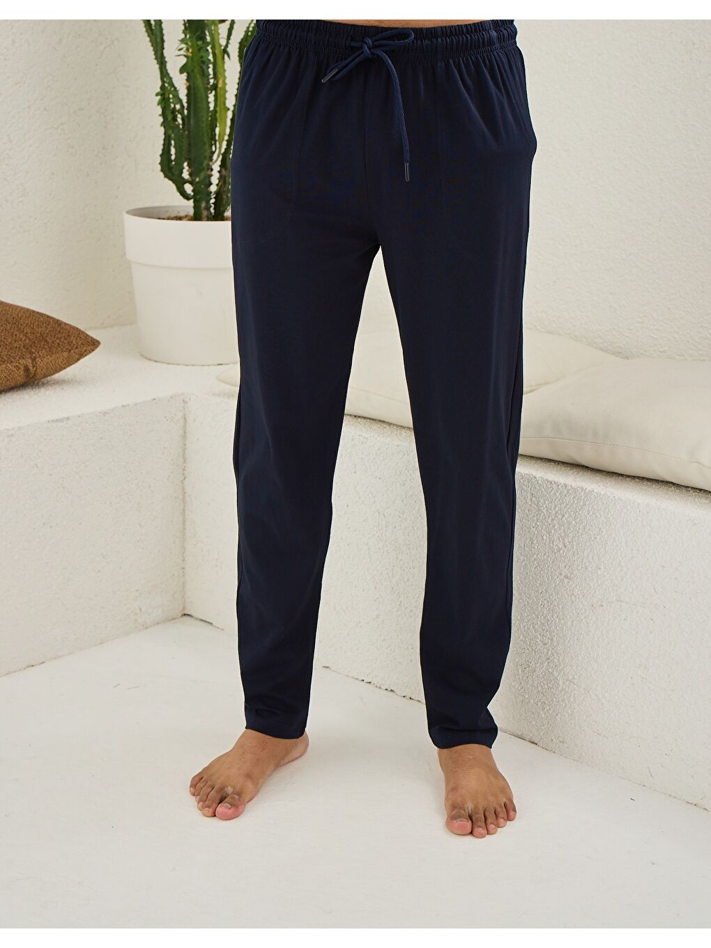 Erkek Lacivert %100 Organik Pamuk Cepli Yüksek Kalite Büyük Beden Pijama Altı