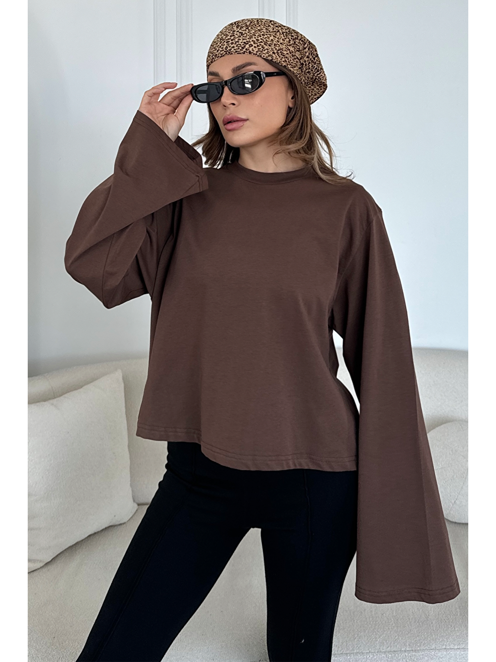 Geniş Kol Oversize 2'Li Paket T-Shirt 965 Bej/Kahverengi-1