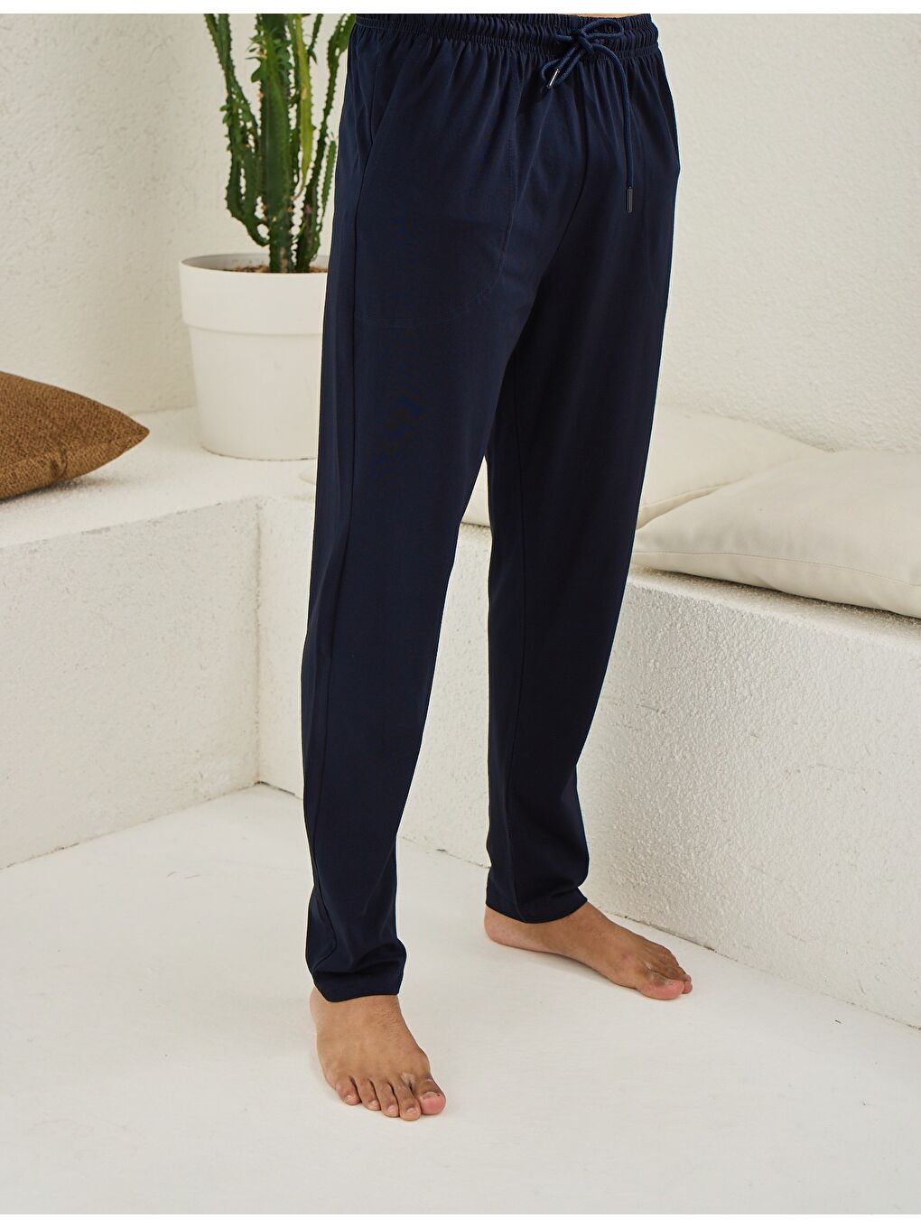 Erkek Lacivert %100 Organik Pamuk Cepli Yüksek Kalite Büyük Beden Pijama Altı-1