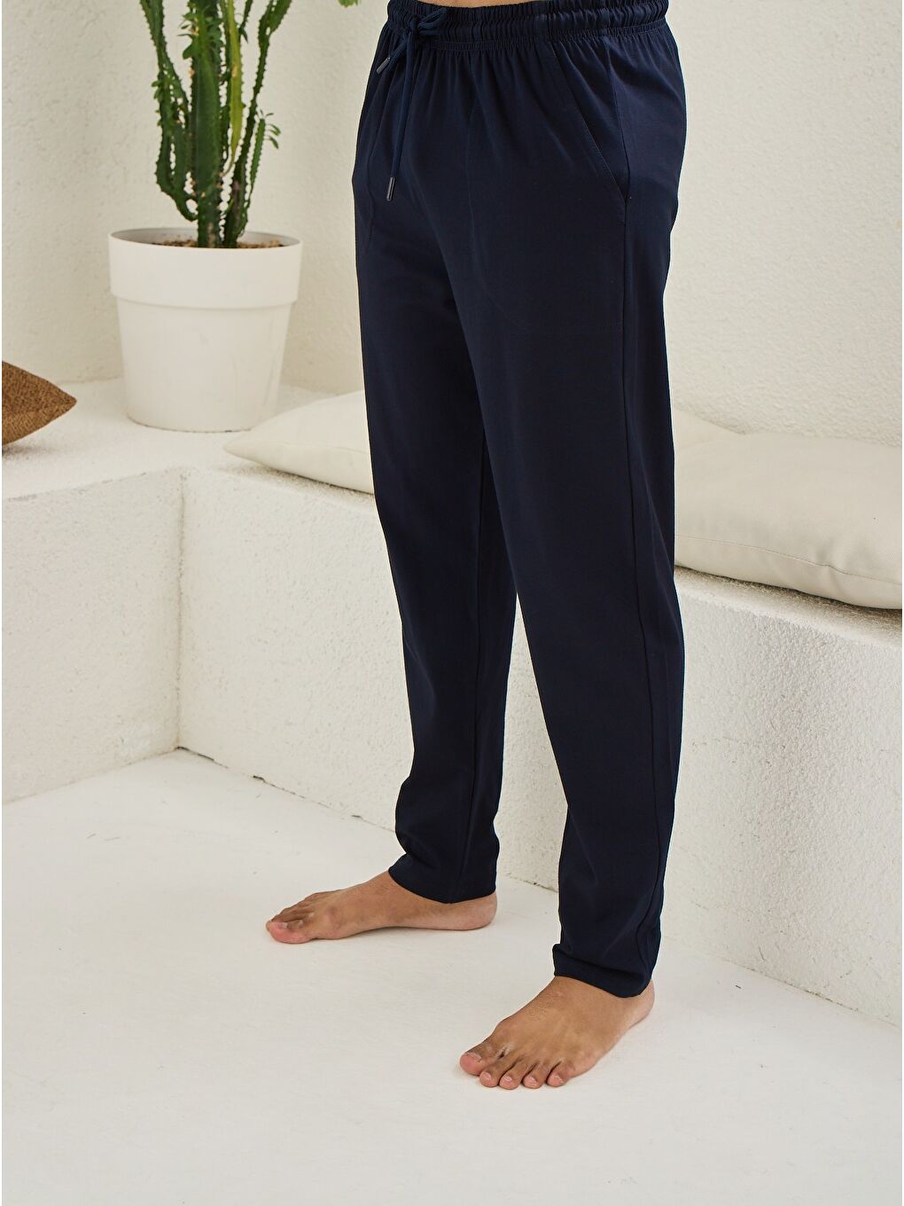 Erkek Lacivert %100 Organik Pamuk Cepli Yüksek Kalite Büyük Beden Pijama Altı-2