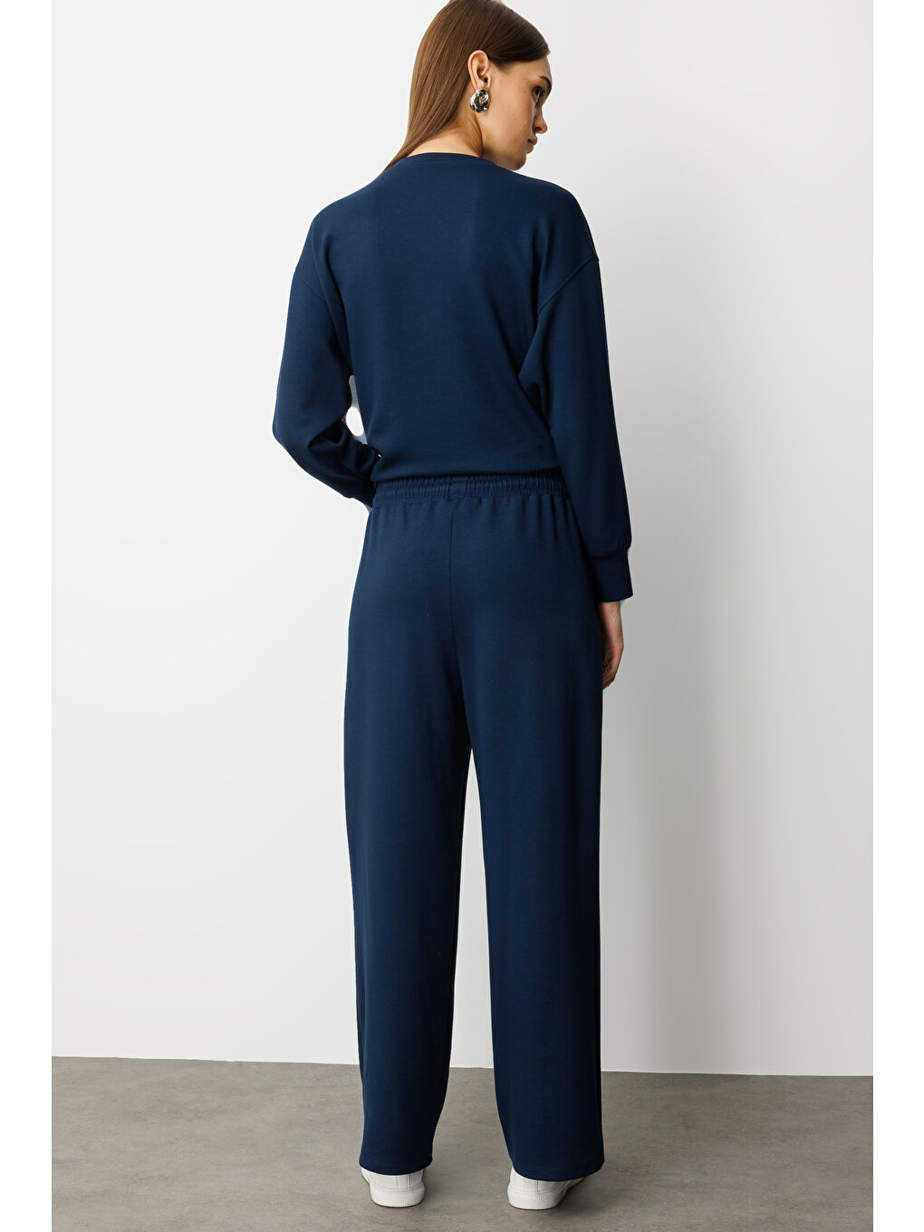 Lastikli Yumuşak Dokulu İndigo Mavi Jogger Pantolon-5