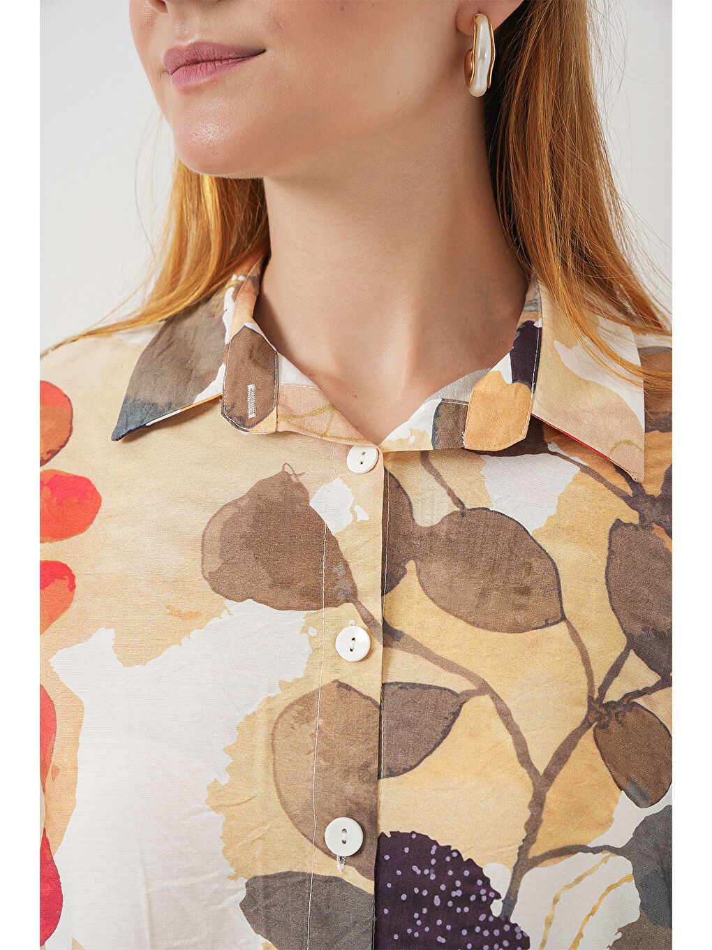 Kadın Desenli Overize Gömlek Tunik 5971 - Lacivert-4