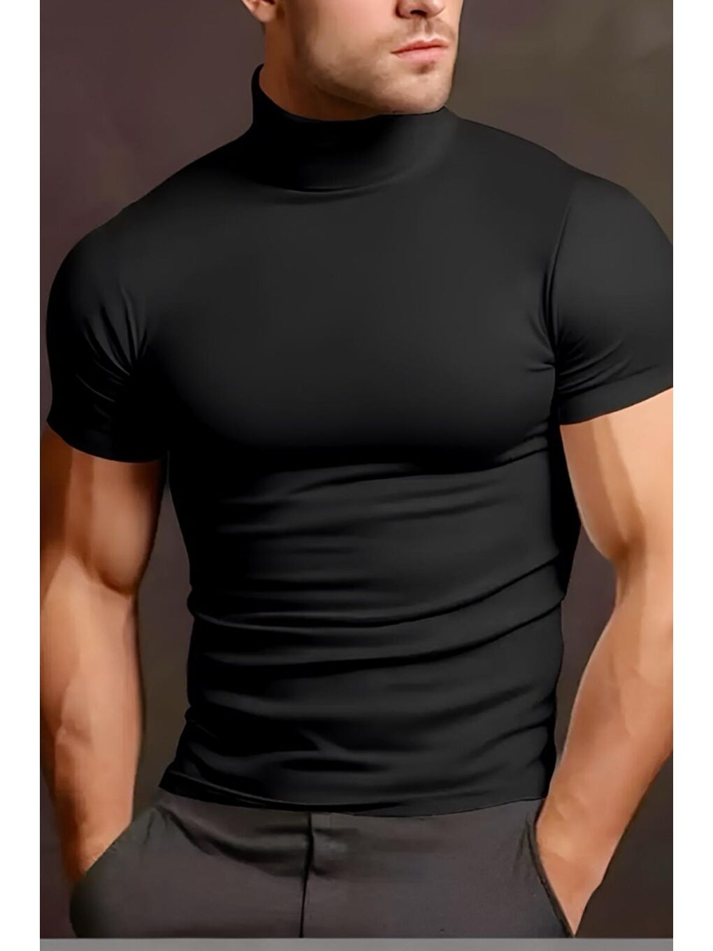 Siyah Deux Slim Fit Esnek Balıkçı Yaka Kısa Kollu Spor Erkek Tişört