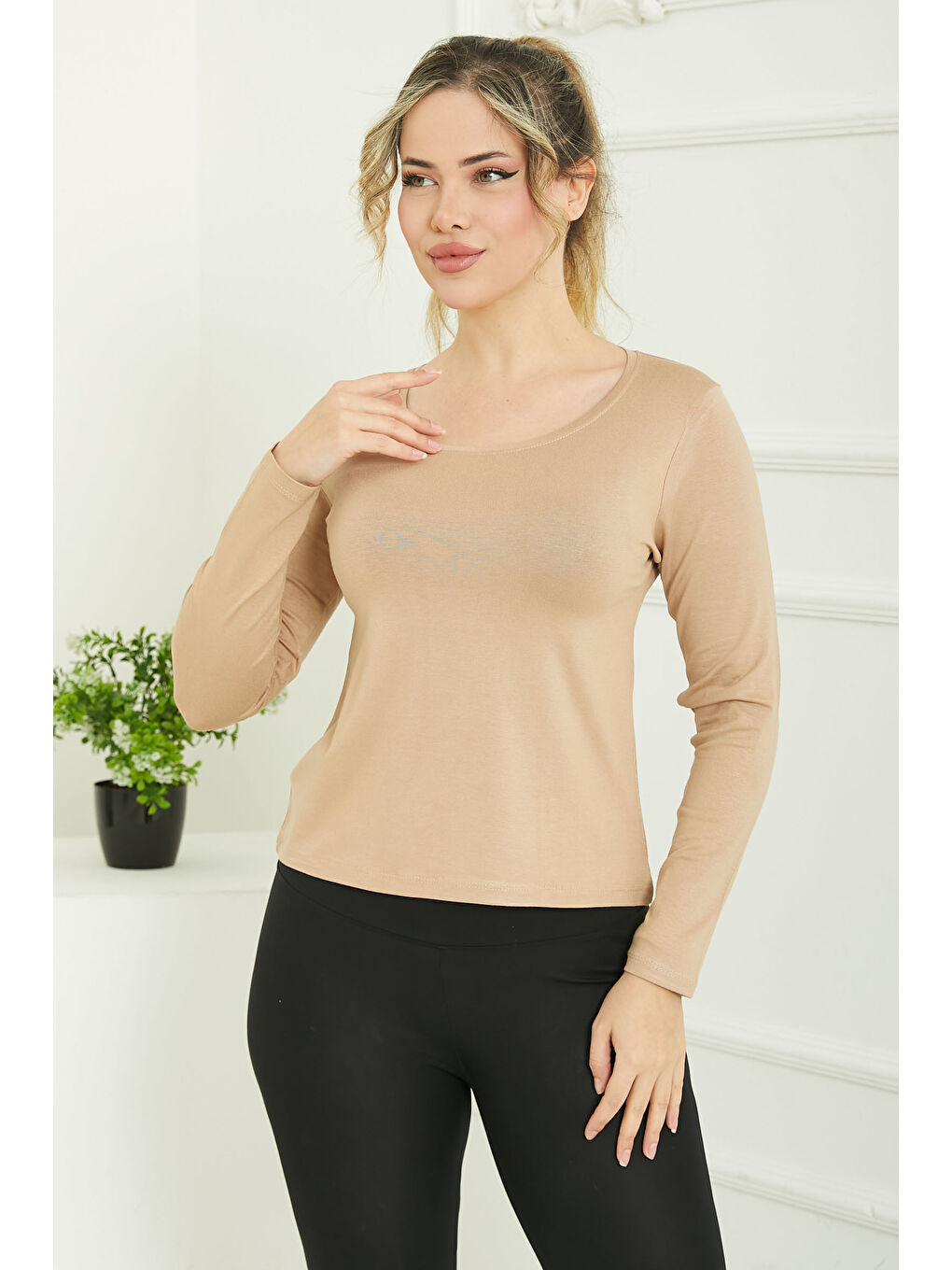 Kare Yaka Viskon Badi Bej - 26824-1