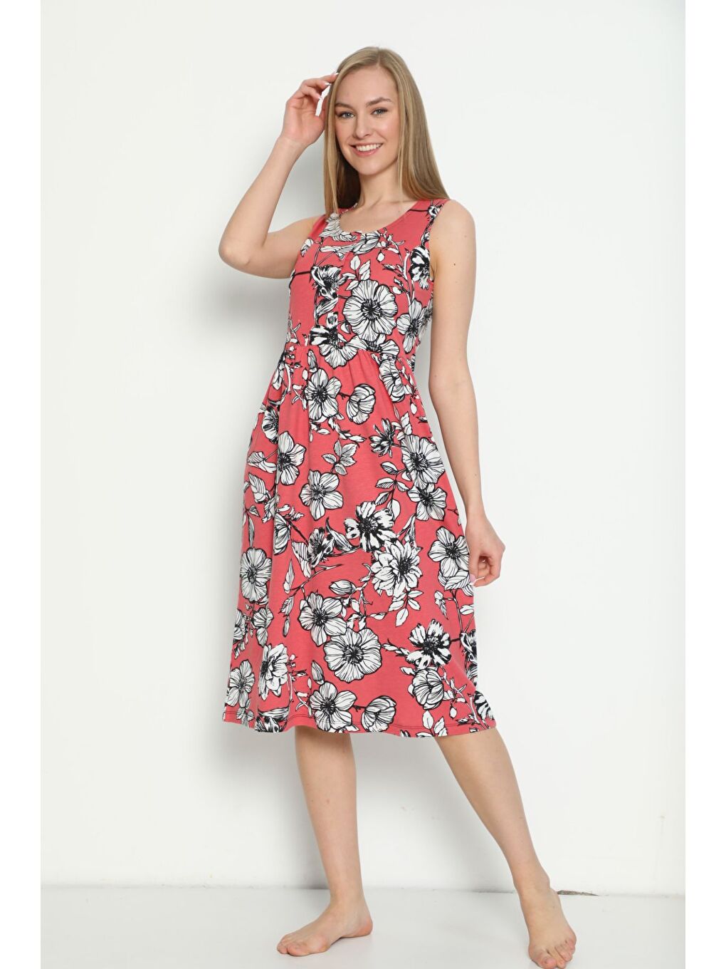 Pembe Desenli Cepli Kısa Kollu Düğmeli Penye Modal Elbise-2