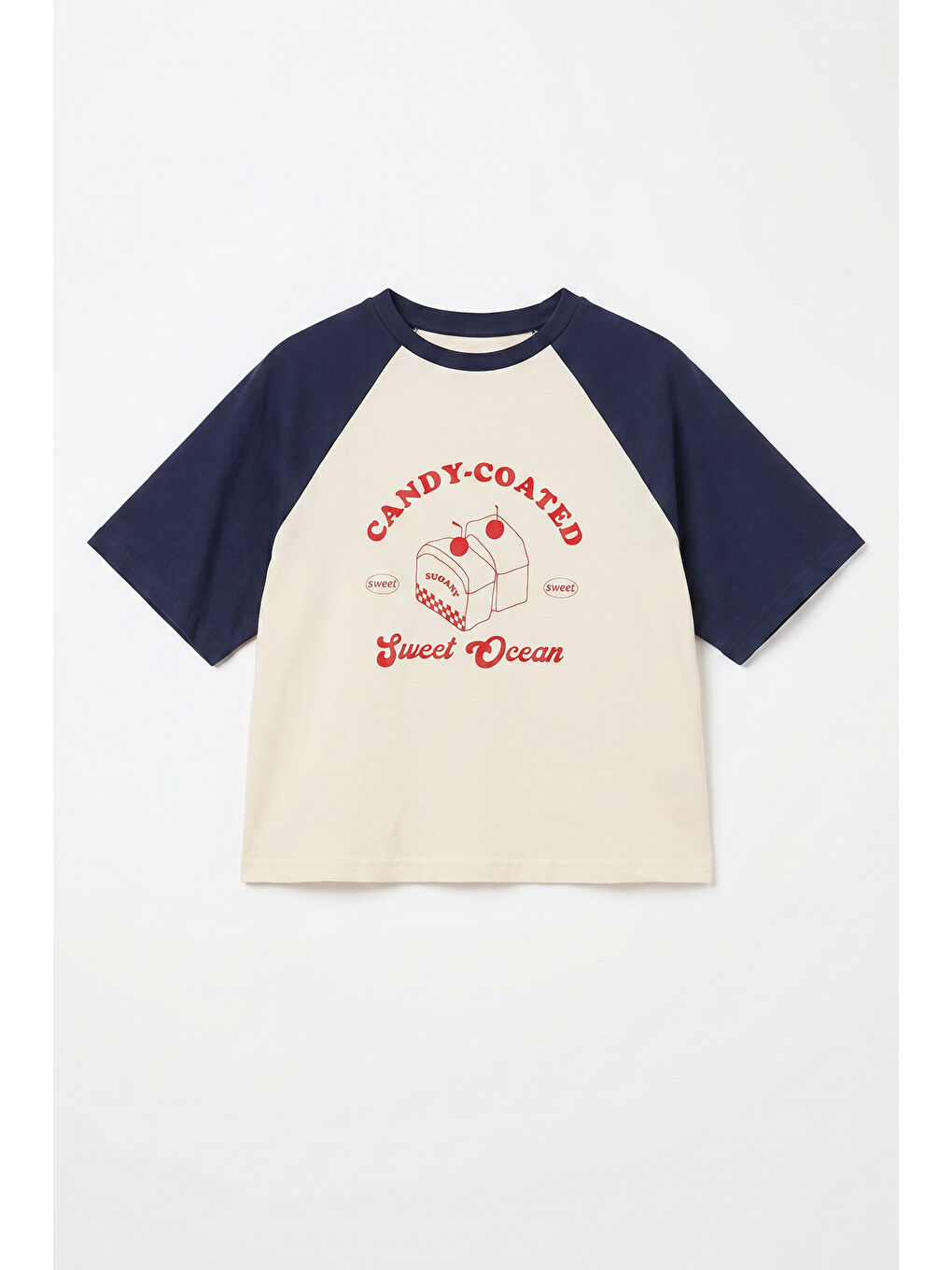 Raglan Kollu Pasta Dilimi Baskılı Tişört Bej-1