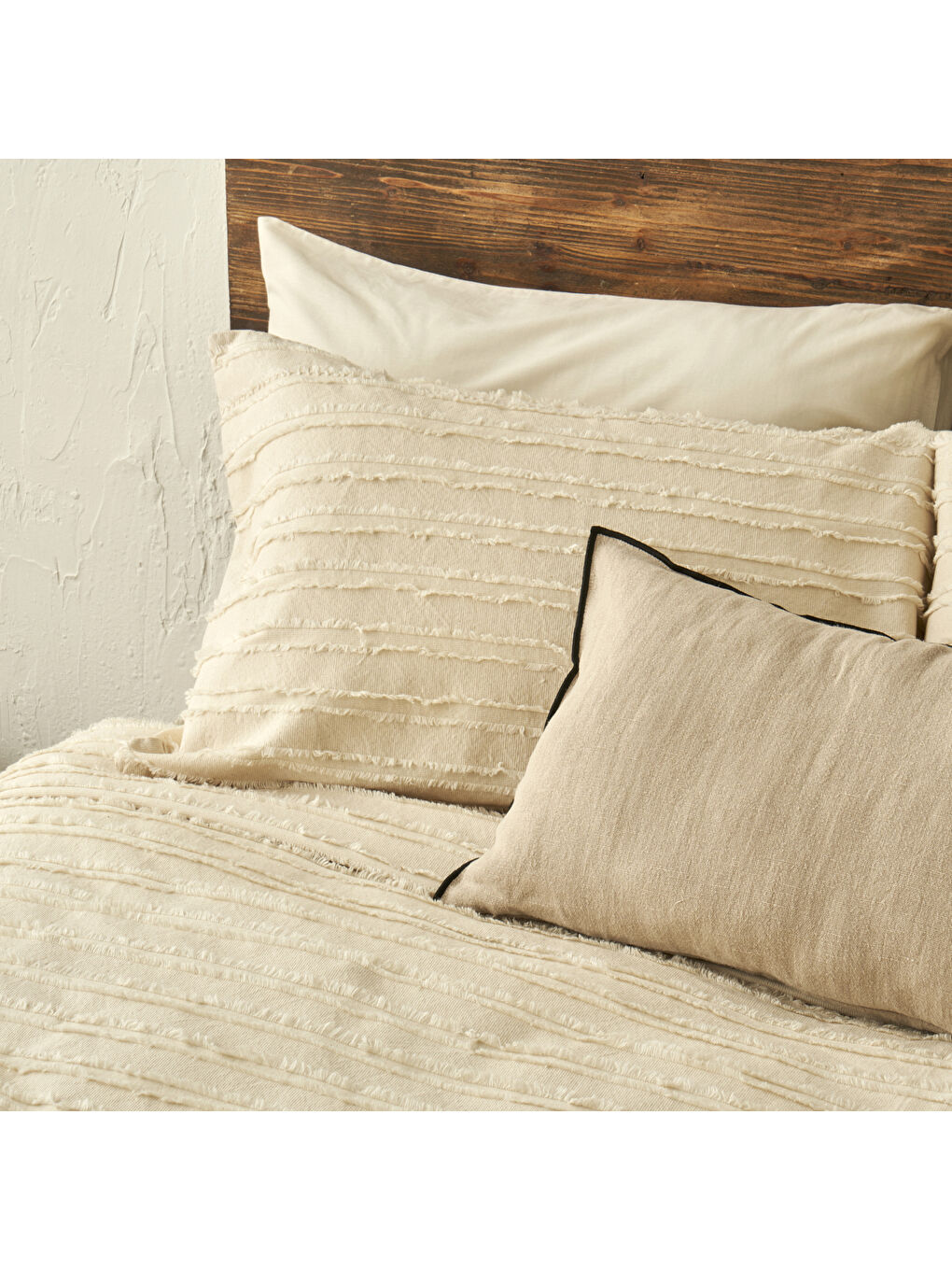 Ekru %100 Pamuk Bohemian Çift Kişilik Yatak Örtüsü Seti Krem (240x260 cm)-2