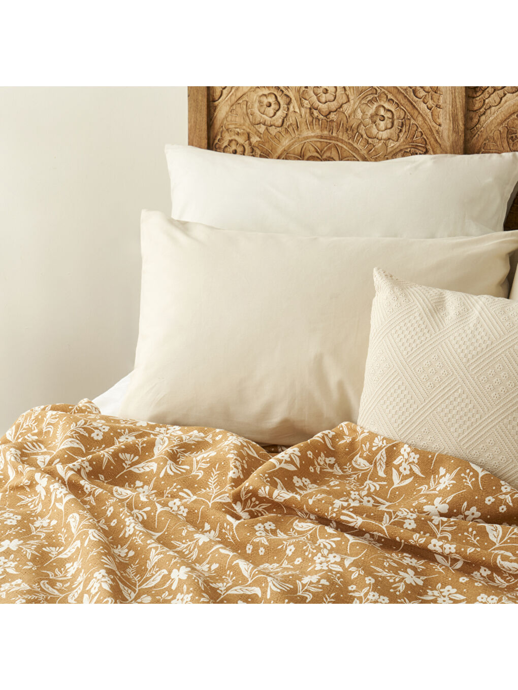 Kahverengi Heather Pamuklu Tek Kişilik Baskılı Pike Hardal (150x220 cm)-2