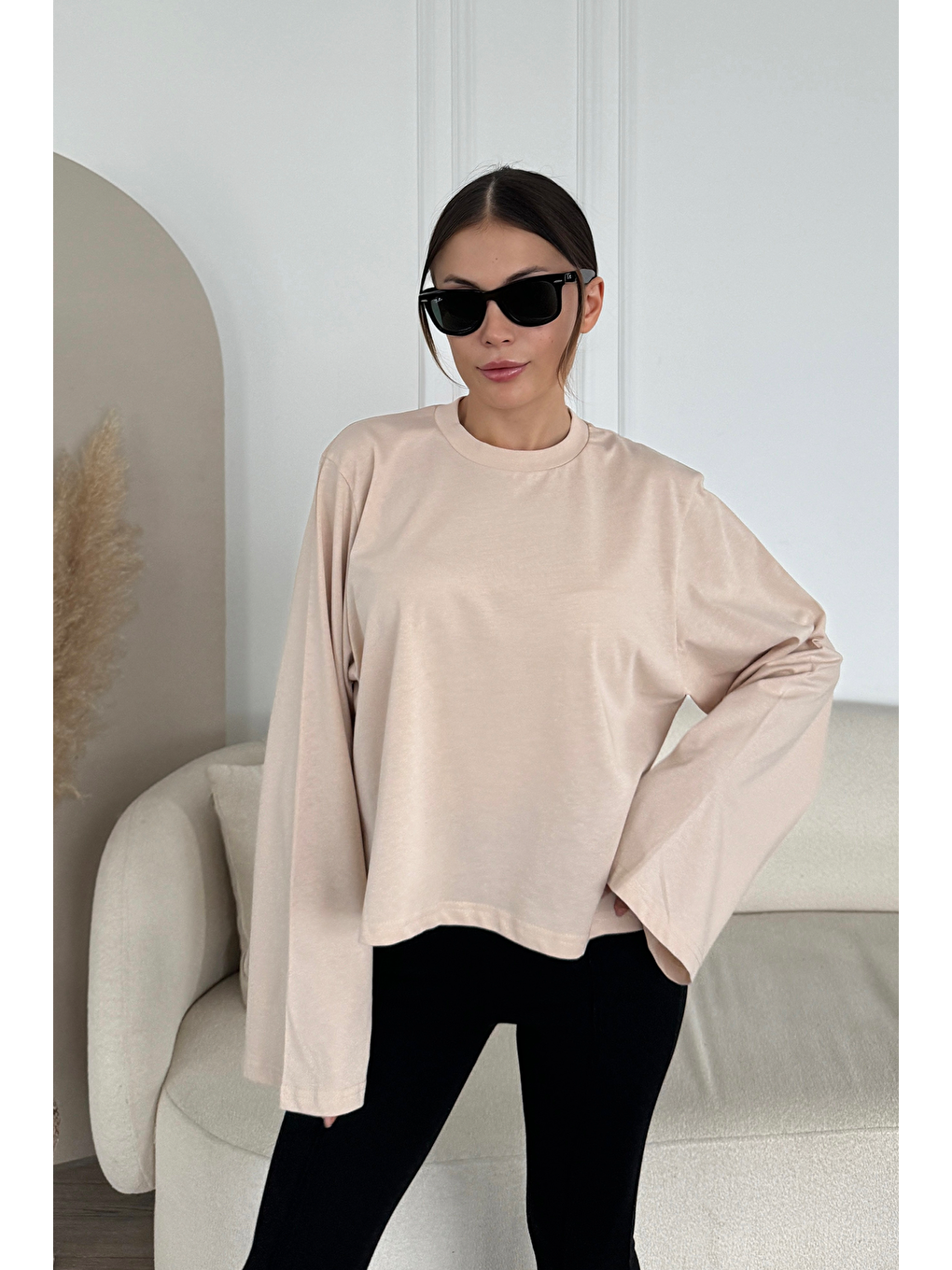 Geniş Kol Oversize 2'Li Paket T-Shirt 965 Gri/Bej-2