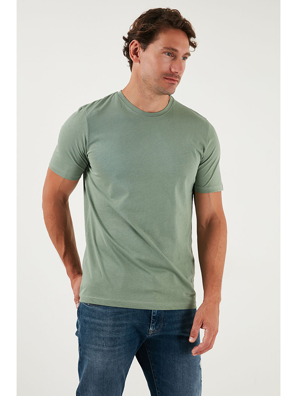 Yeşil Pamuklu Regular Fit Bisiklet Yaka %100 Pamuk Tişört 59020204-4