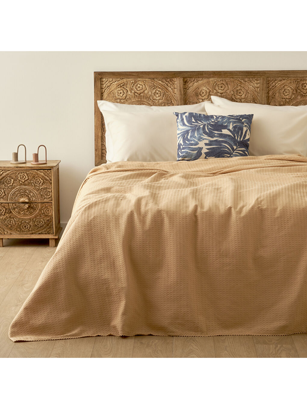 Stormi Pamuklu Çift Kişilik Waffle Pike Bej (200x220 cm)