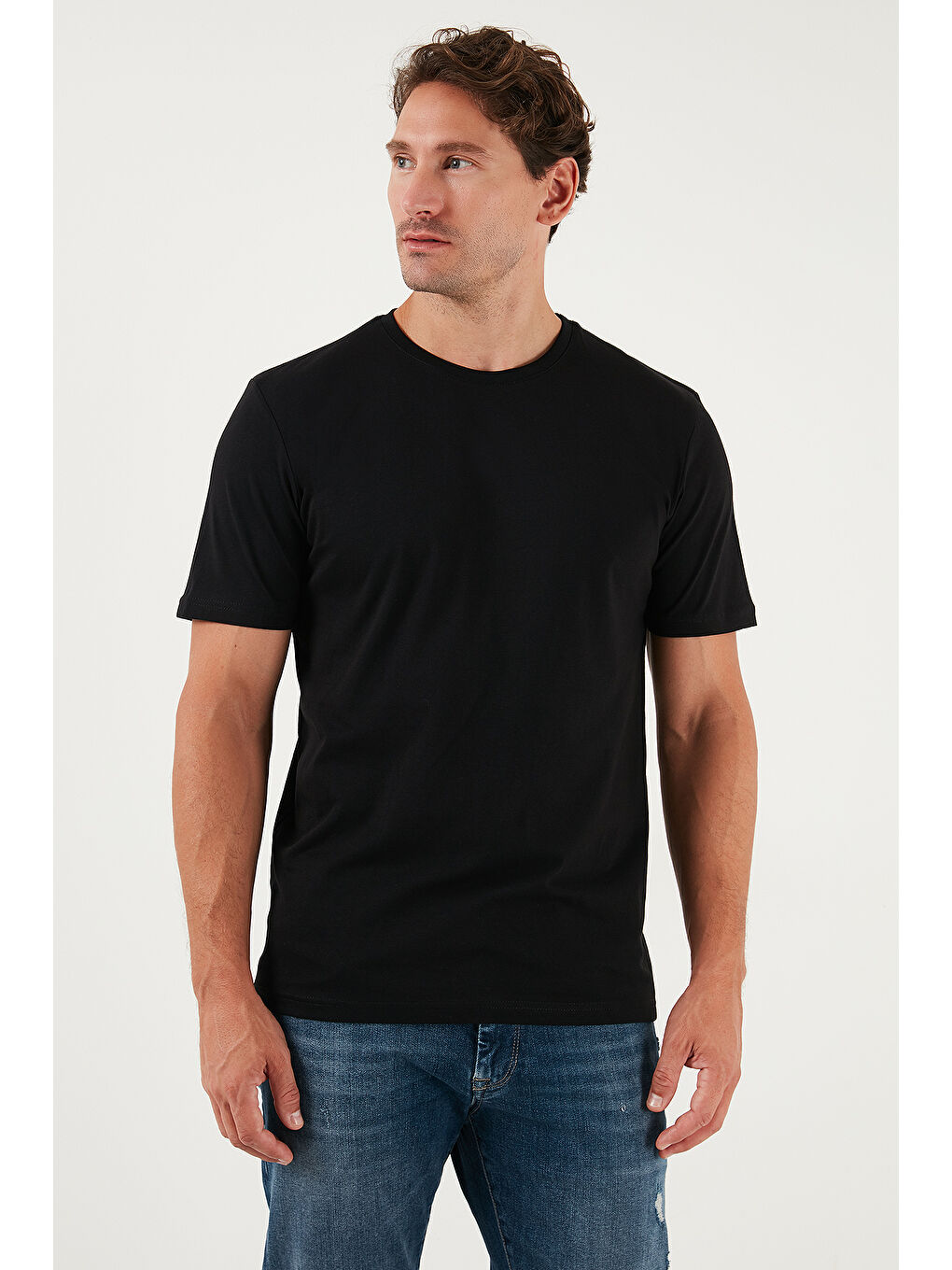 Siyah Pamuklu Regular Fit Bisiklet Yaka %100 Pamuk Tişört 59020204-2