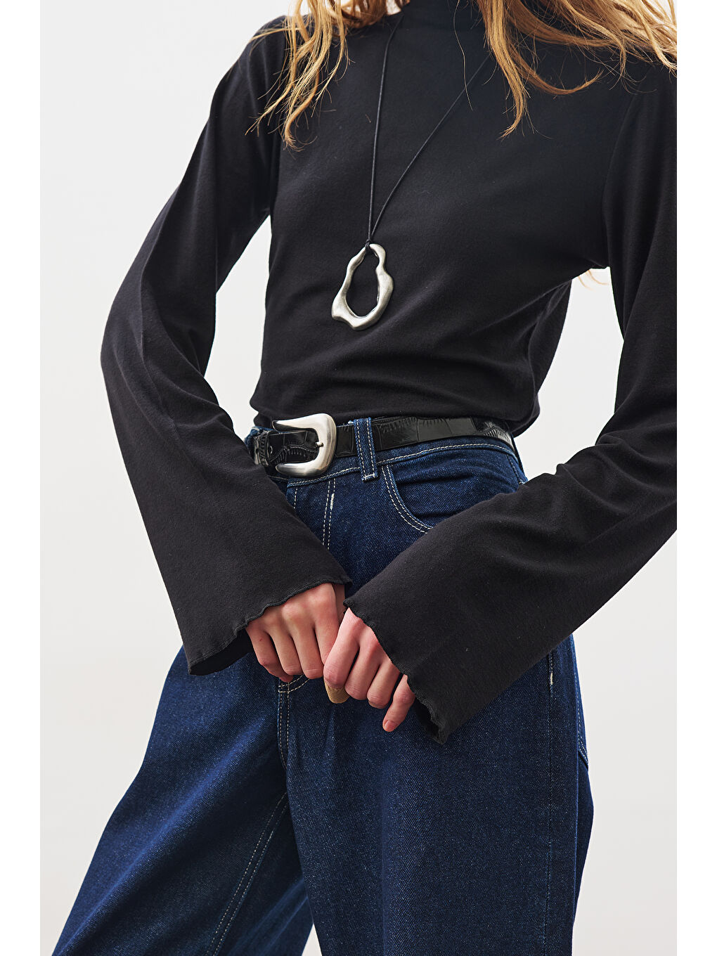 Balıkçı Yaka Bluz Siyah-4