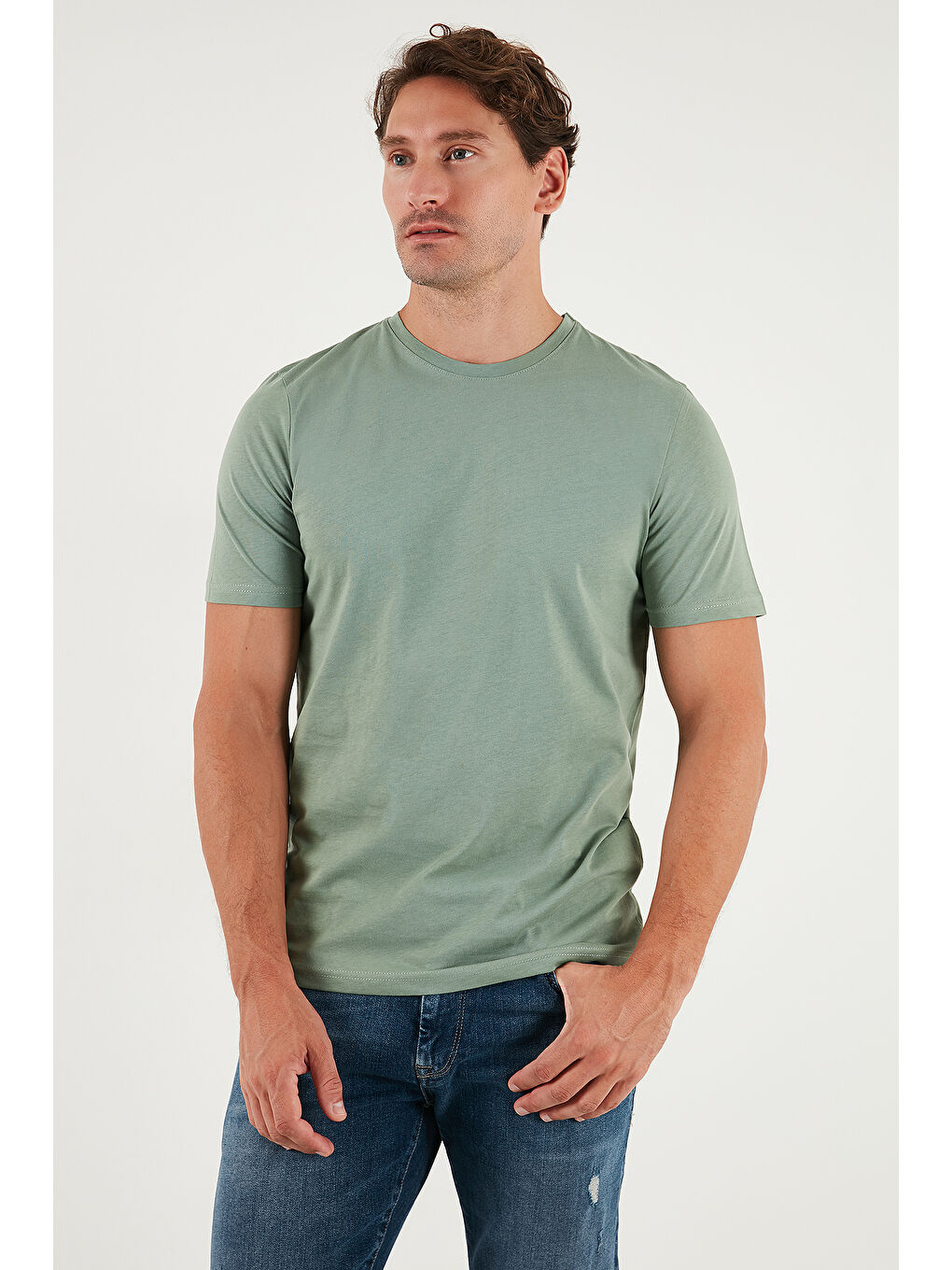 Yeşil Pamuklu Regular Fit Bisiklet Yaka %100 Pamuk Tişört 59020204-5