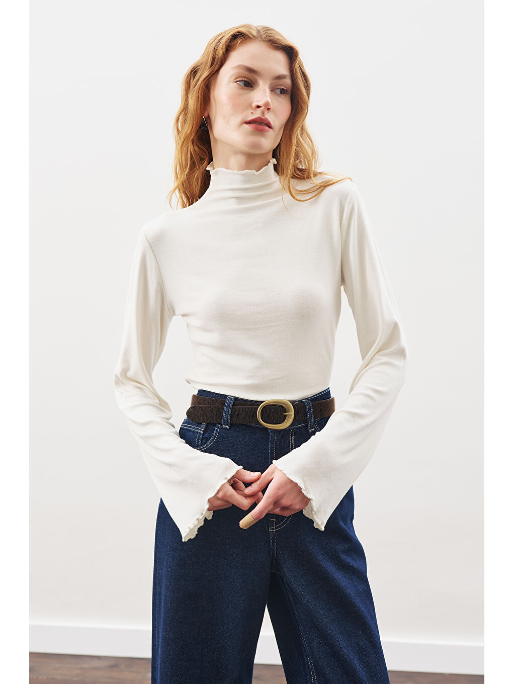 Balıkçı Yaka Bluz Ekru-2