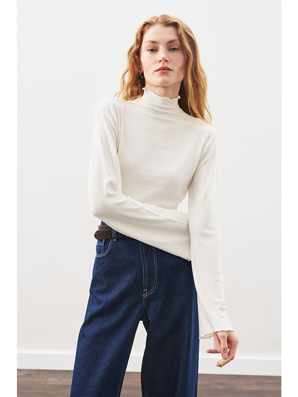 Balıkçı Yaka Bluz Ekru-4