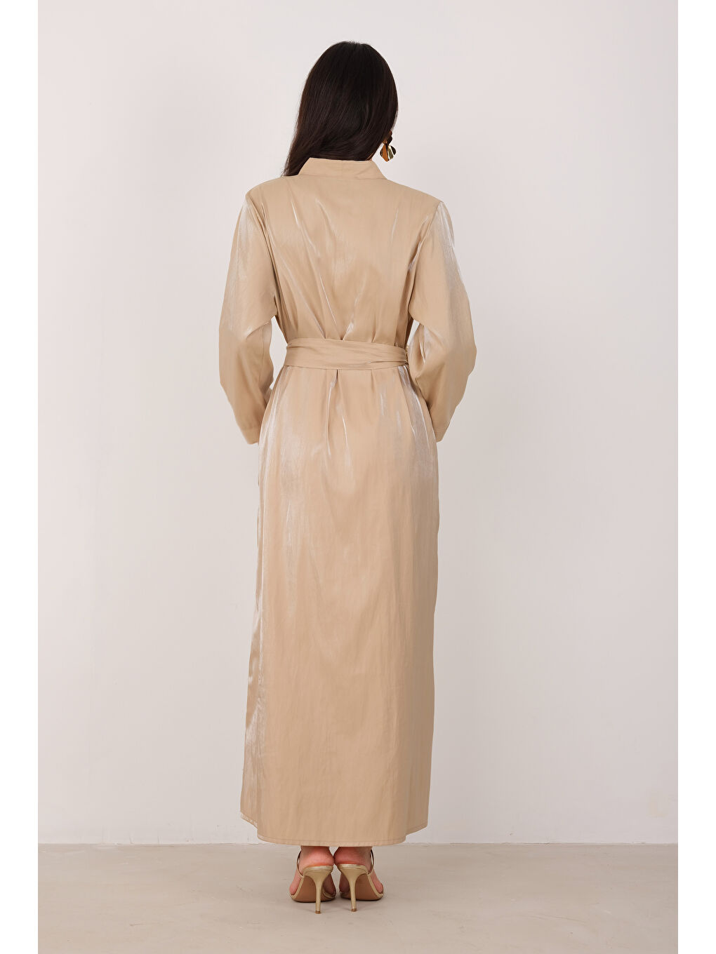 Sedefli Abaya Koyu Bej-3