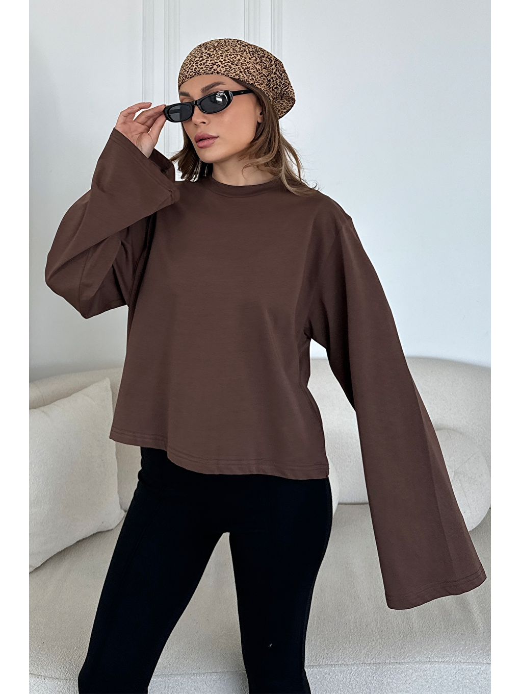 Geniş Kol Oversize 2'Li Paket T-Shirt 965 Bej/Kahverengi-3