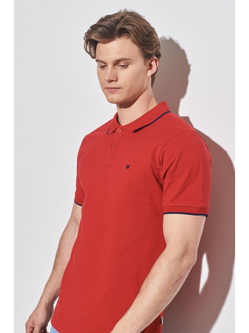 Kırmızı Slim Fit Dar Kesim Polo Yaka %100 Pamuk Tişört-2
