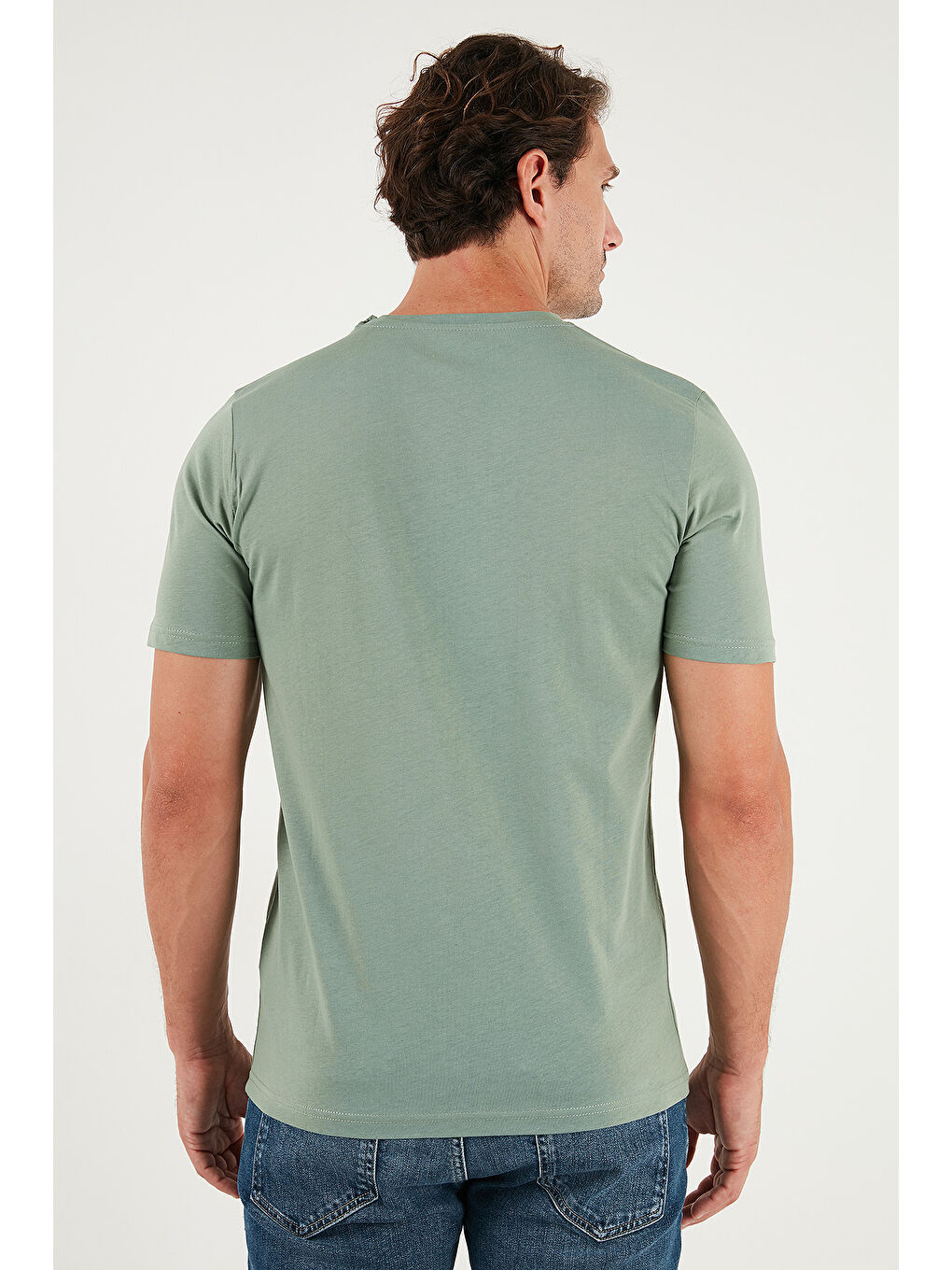 Yeşil Pamuklu Regular Fit Bisiklet Yaka %100 Pamuk Tişört 59020204-6