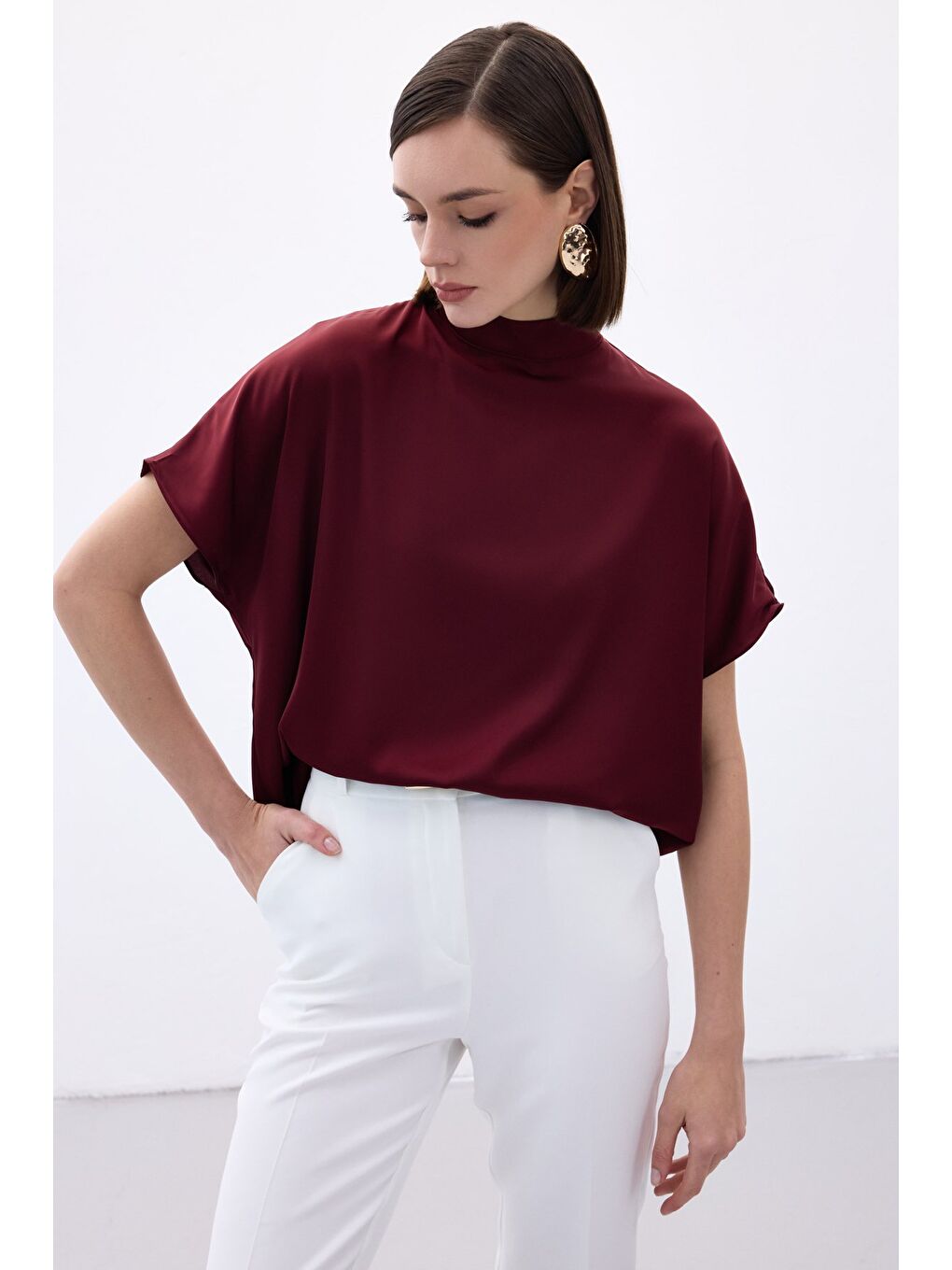 Yarasa Kol Salaş Bluz - Bordo-1