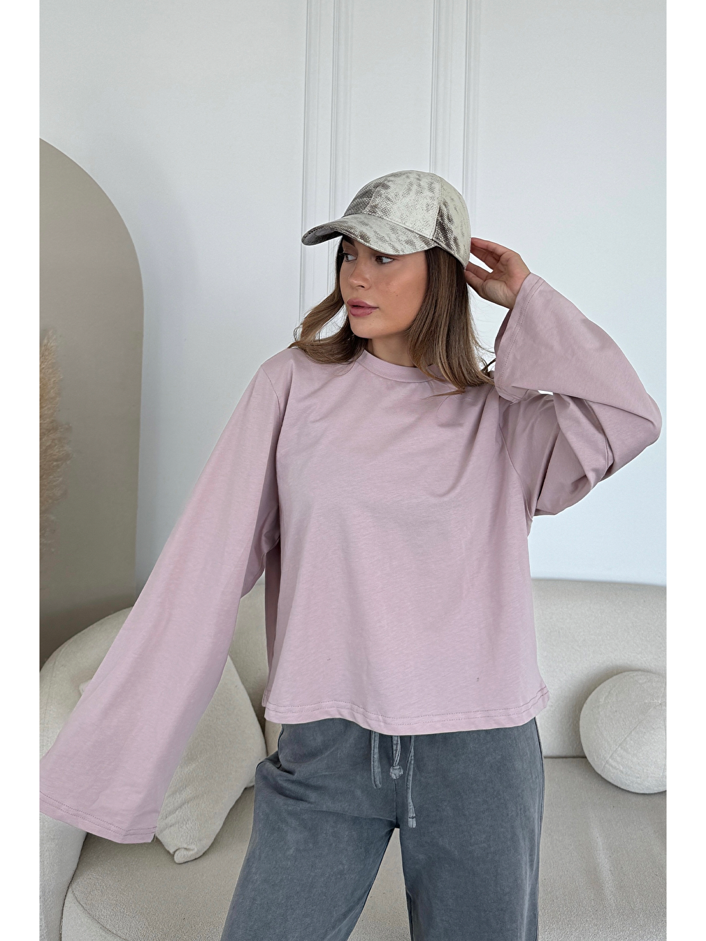 Geniş Kol Oversize 2'Li Paket T-Shirt 965 Lila/Sarı-1