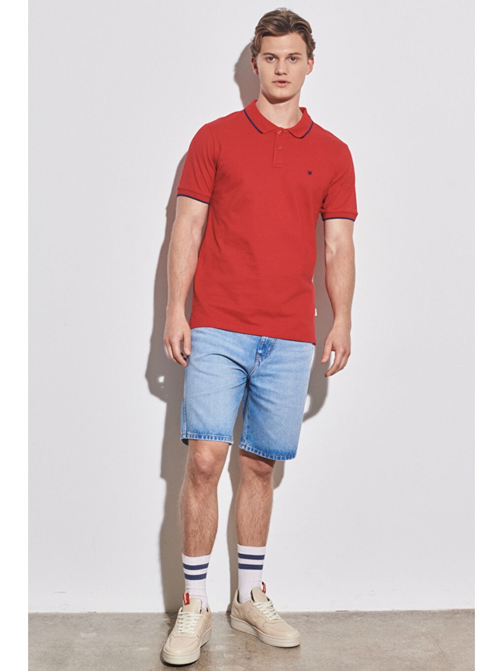 Kırmızı Slim Fit Dar Kesim Polo Yaka %100 Pamuk Tişört-4