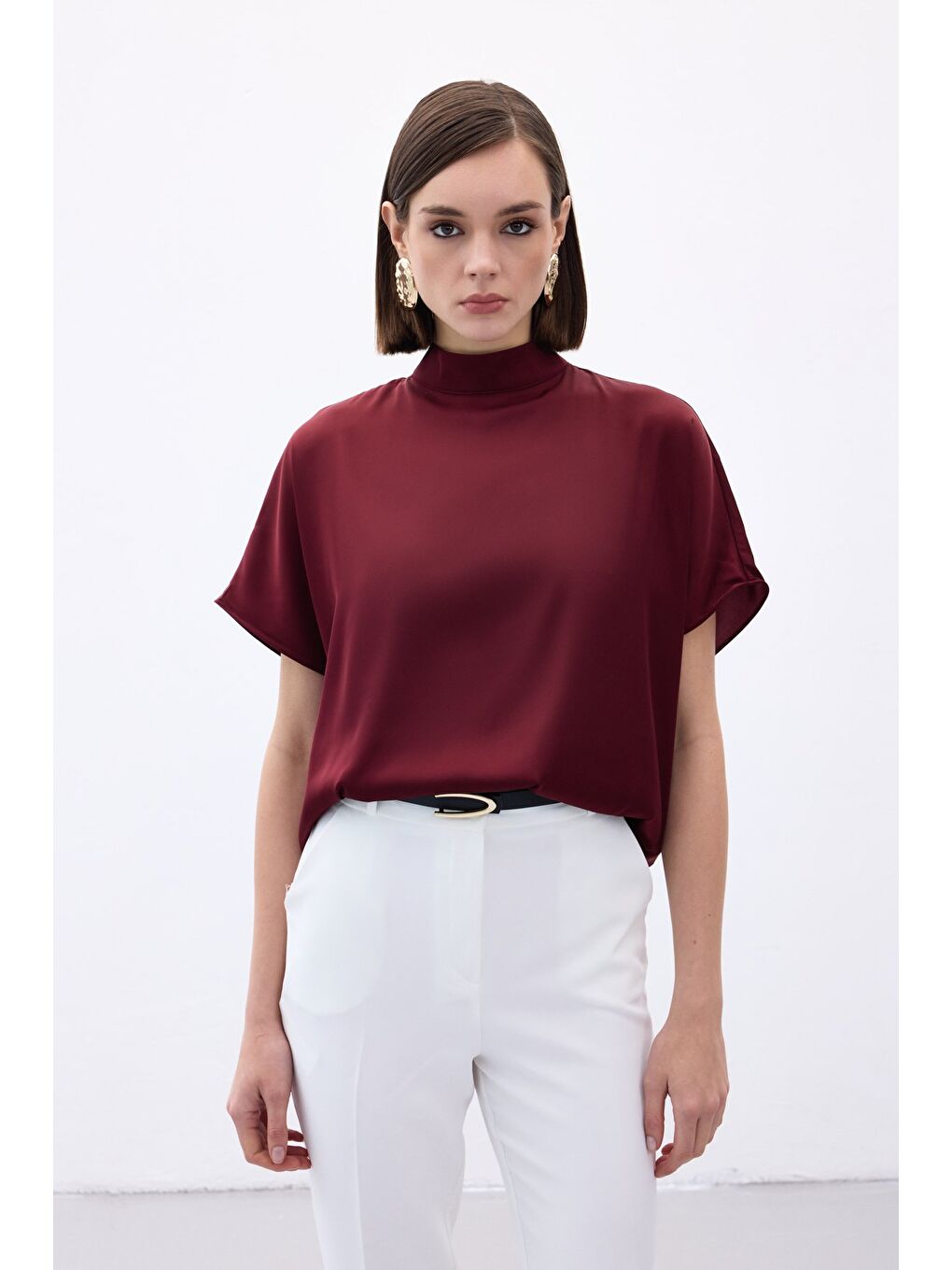 Yarasa Kol Salaş Bluz - Bordo-2