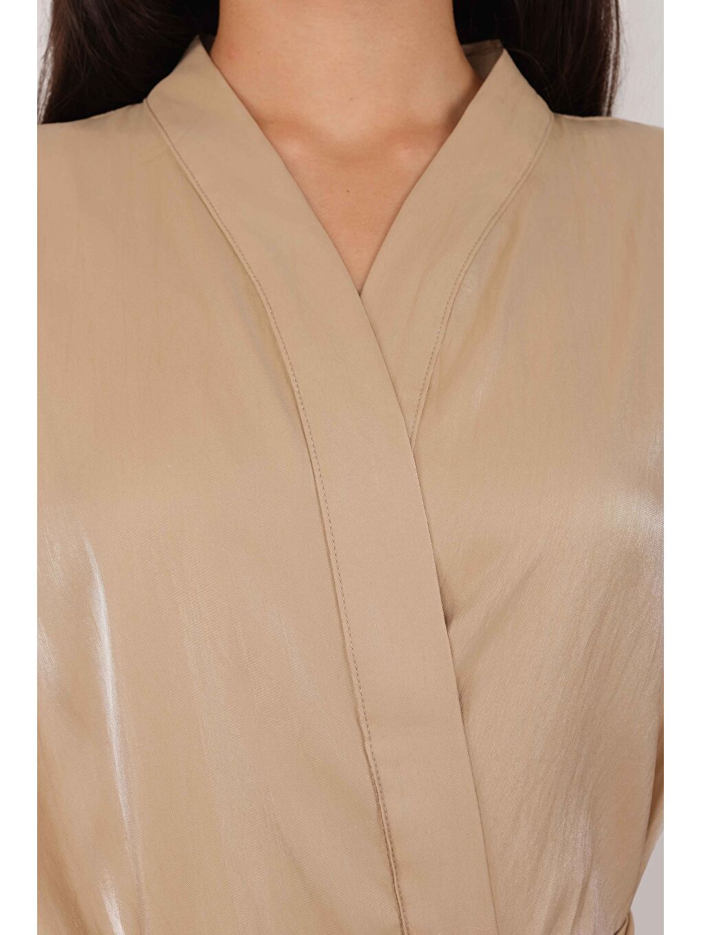 Sedefli Abaya Koyu Bej-4