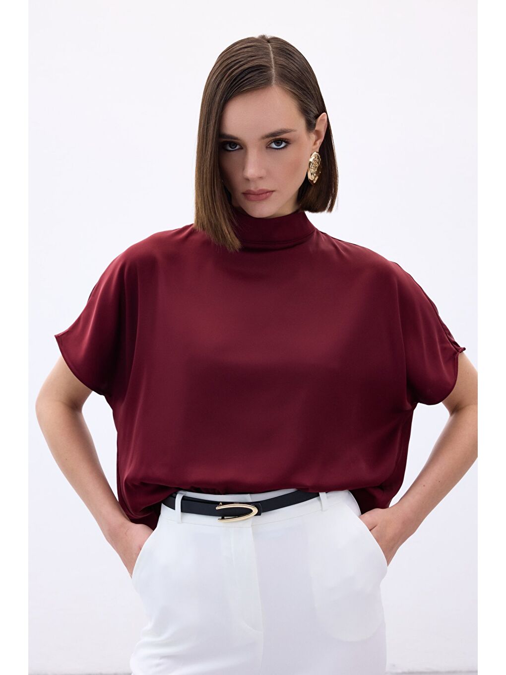 Yarasa Kol Salaş Bluz - Bordo-3