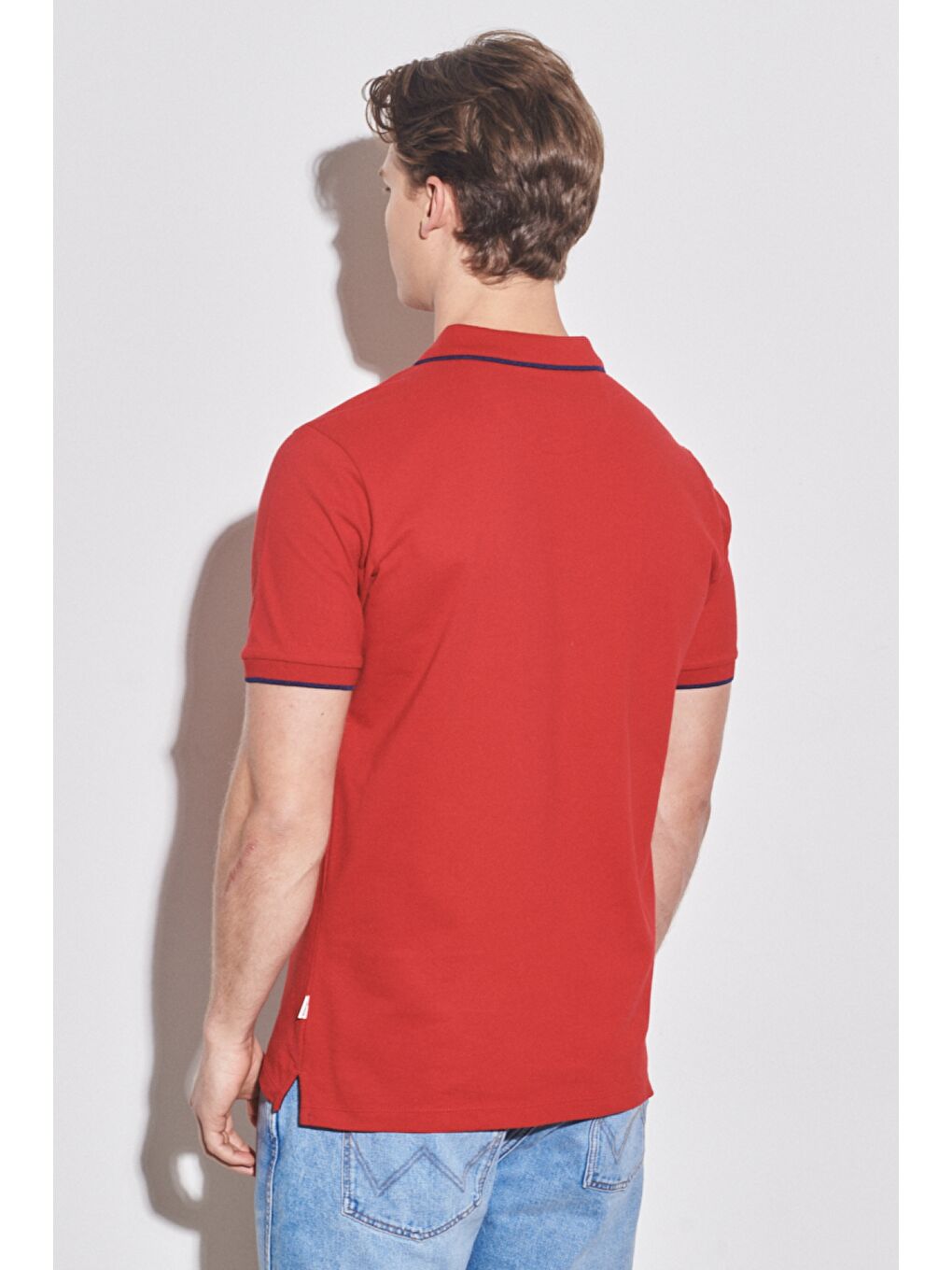 Kırmızı Slim Fit Dar Kesim Polo Yaka %100 Pamuk Tişört-5