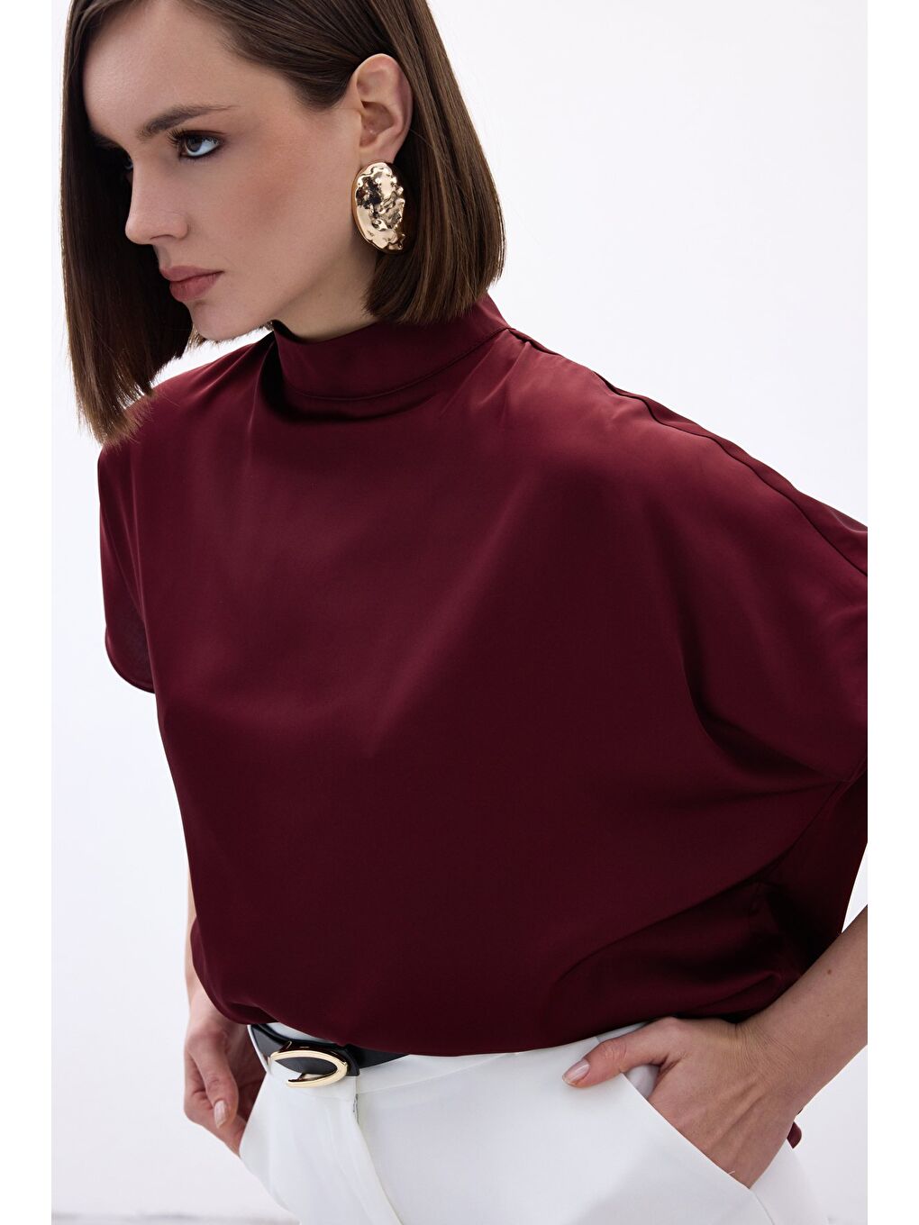 Yarasa Kol Salaş Bluz - Bordo-6