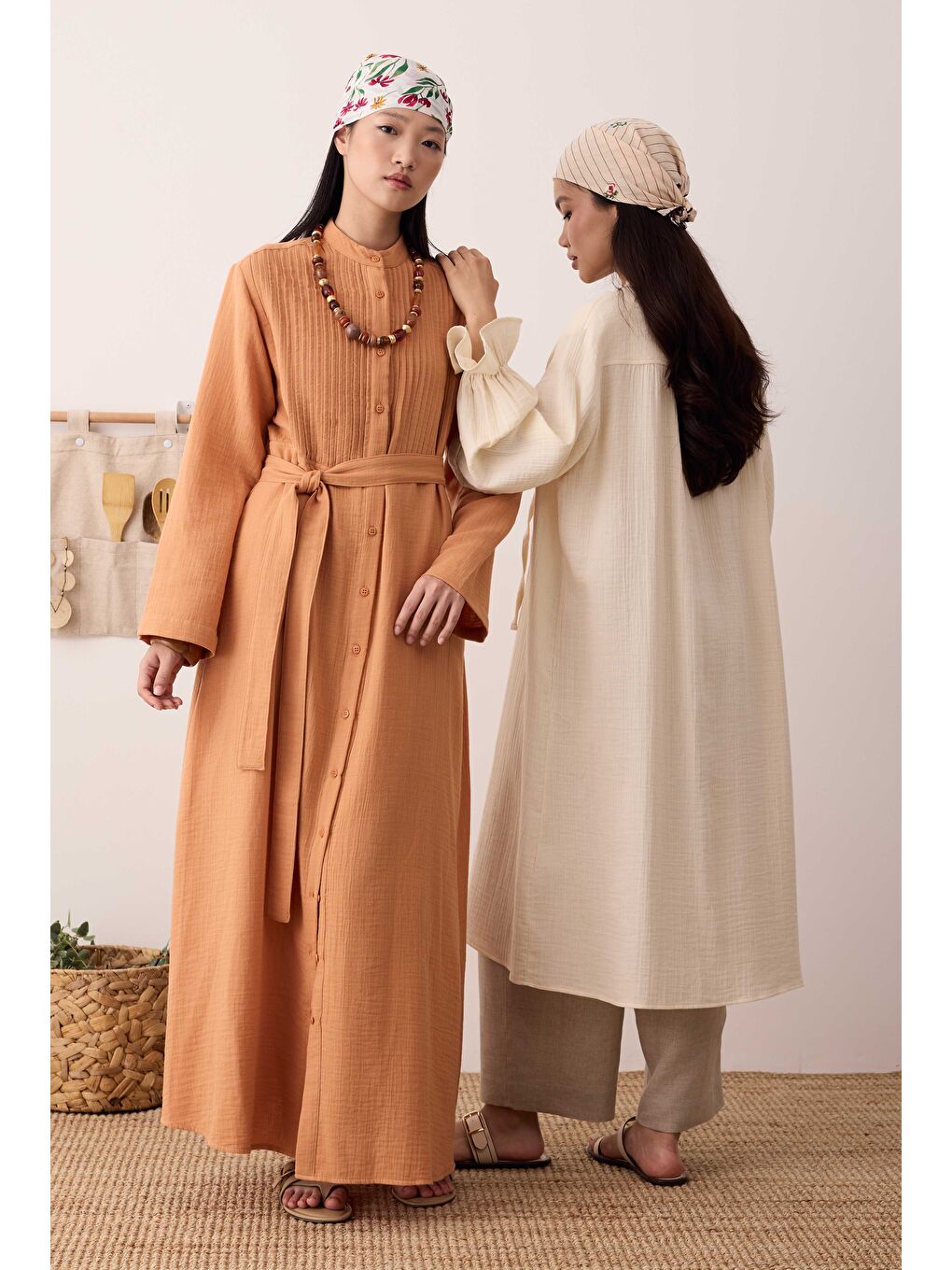 Pembe Müslin Nervürlü Elbise Somon-1