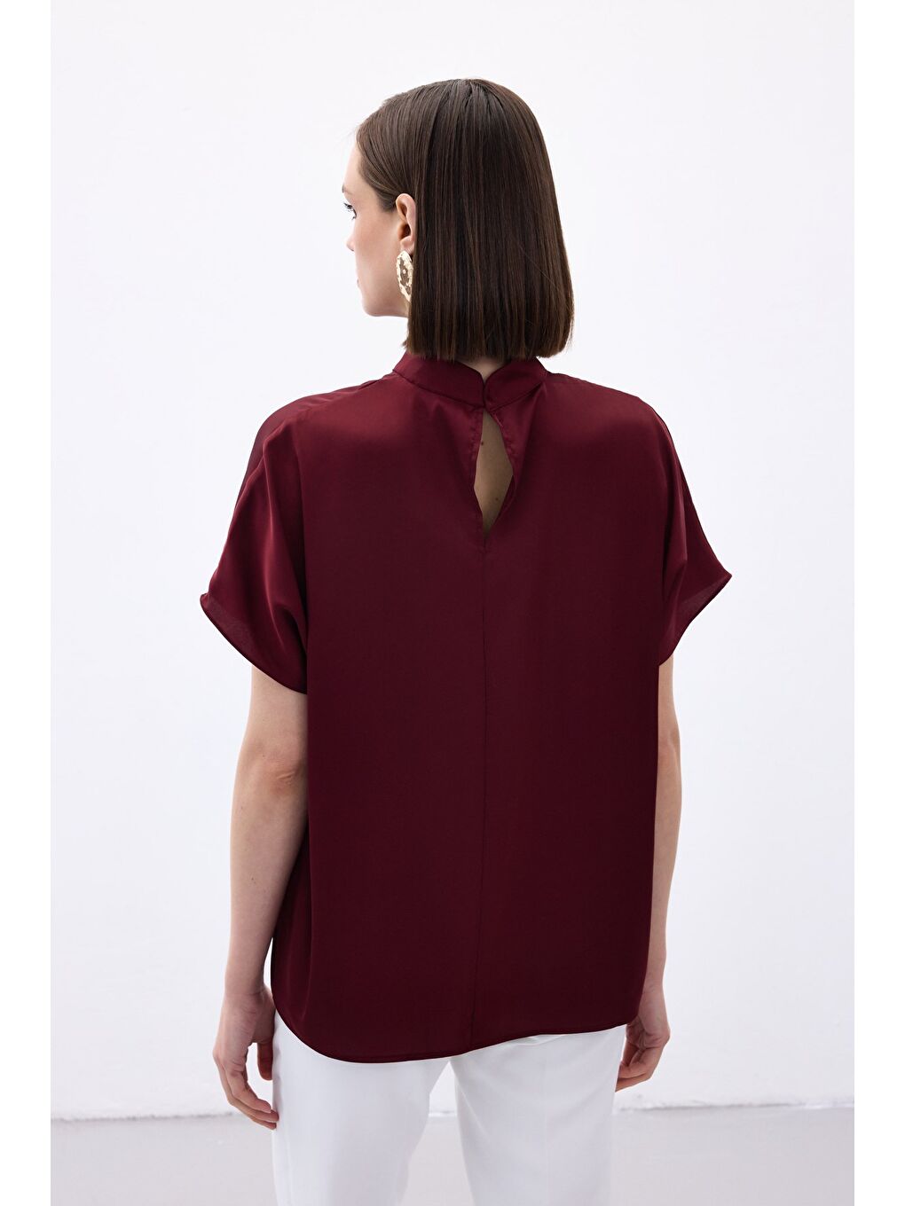 Yarasa Kol Salaş Bluz - Bordo-7