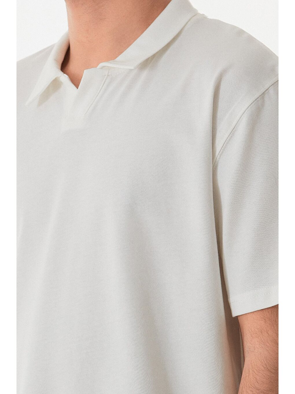 Ekru Basic Polo Yaka Tişört-4