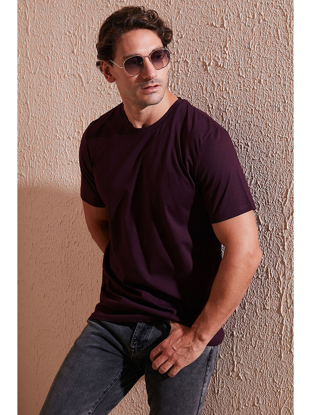 Bordo Pamuklu Regular Fit Bisiklet Yaka %100 Pamuk Tişört 59020204