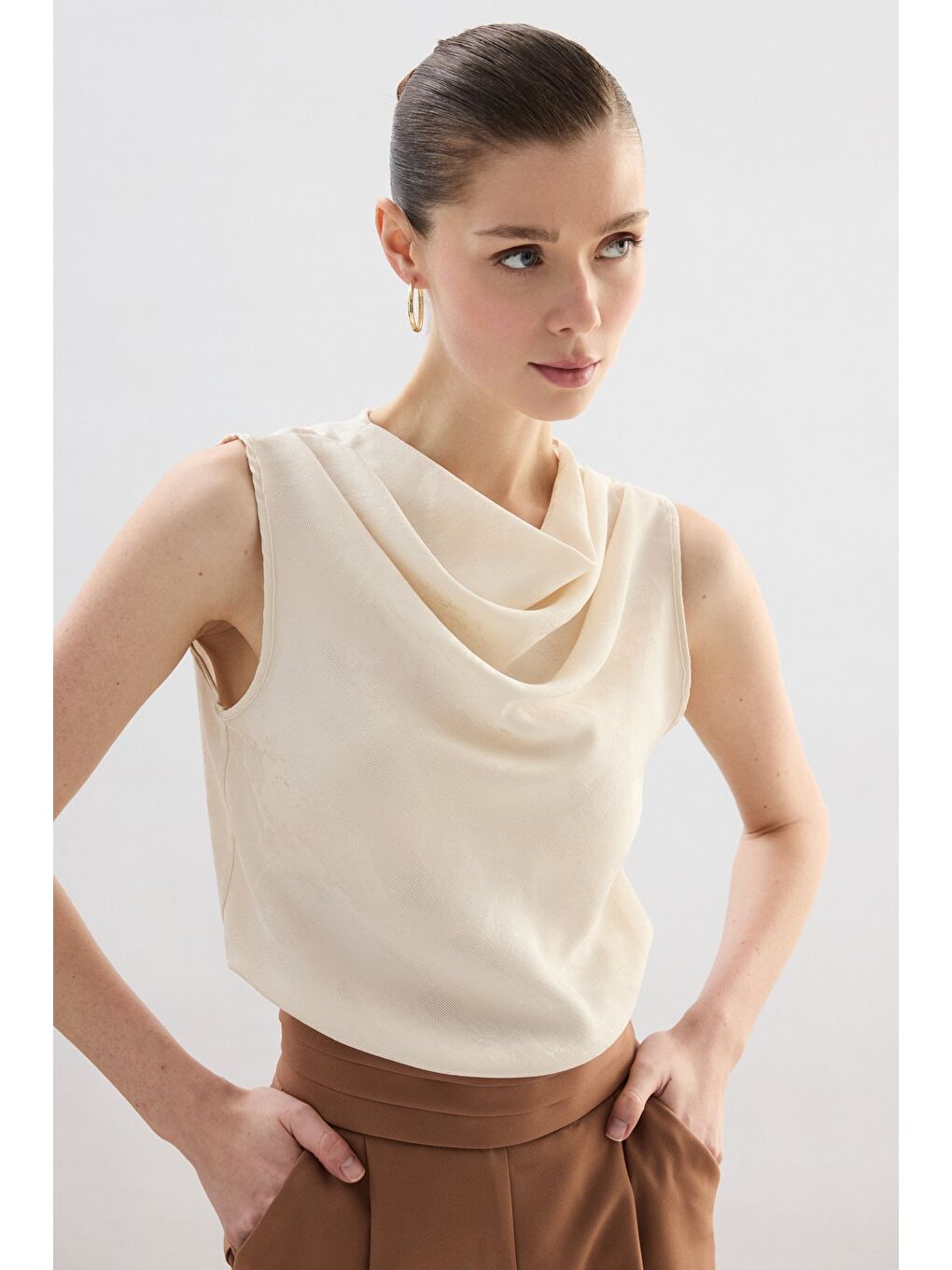 Bej Degaje Yaka Bluz - Taş-1