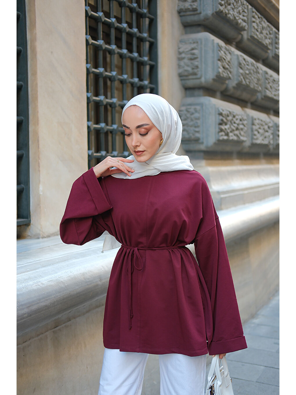 Kadın Detaylı Yırtmaçlı Tunik Bordo-1