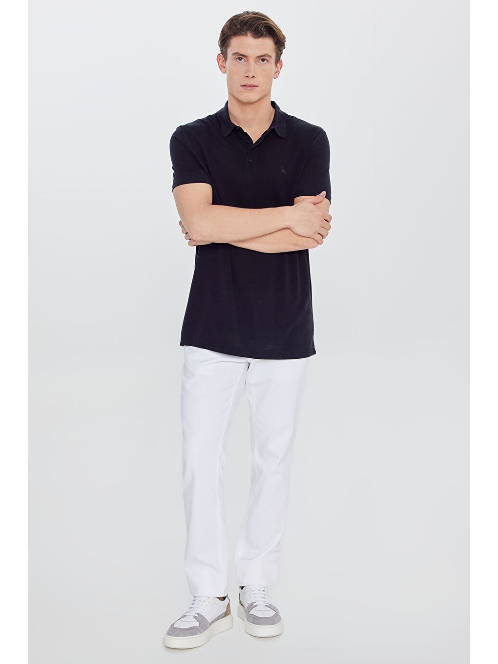 Erkek Siyah Yumuşak Dokulu Slim Fit Dar Kesim Polo Yaka Tişört-1