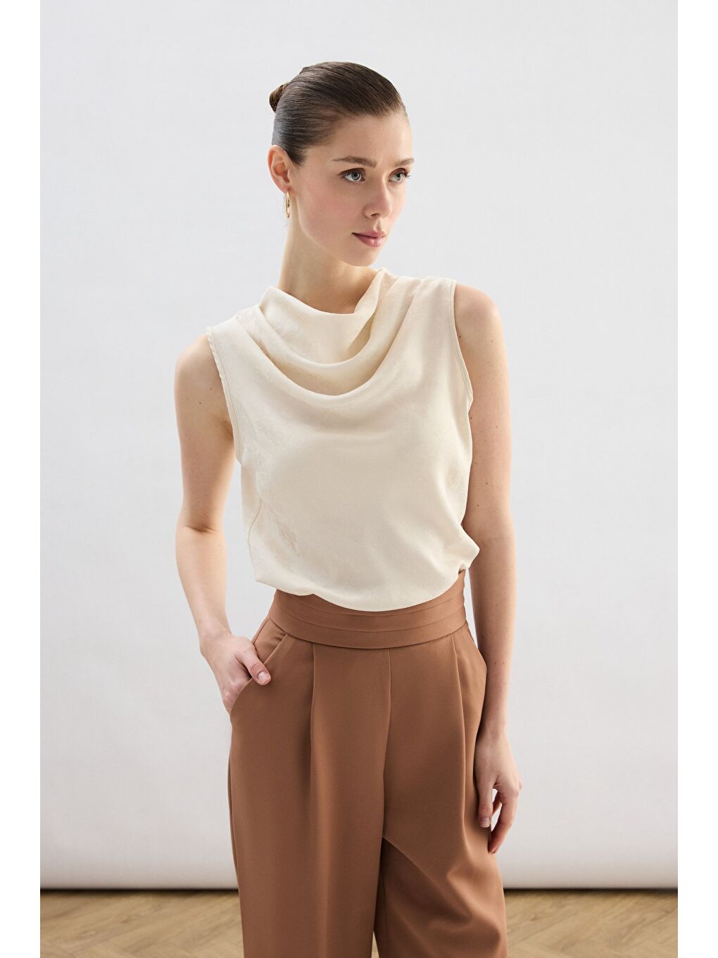 Bej Degaje Yaka Bluz - Taş-2