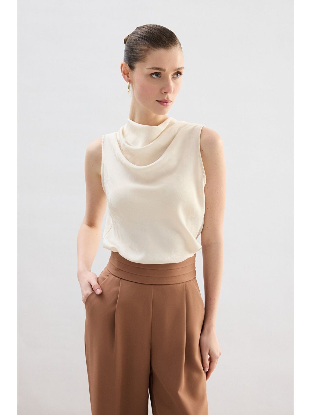 Bej Degaje Yaka Bluz - Taş-3