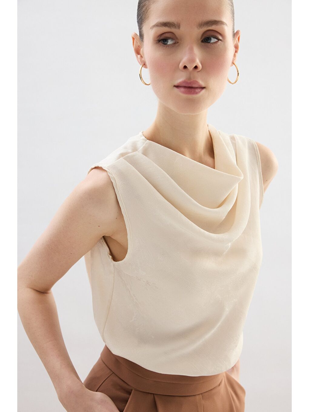 Bej Degaje Yaka Bluz - Taş-5